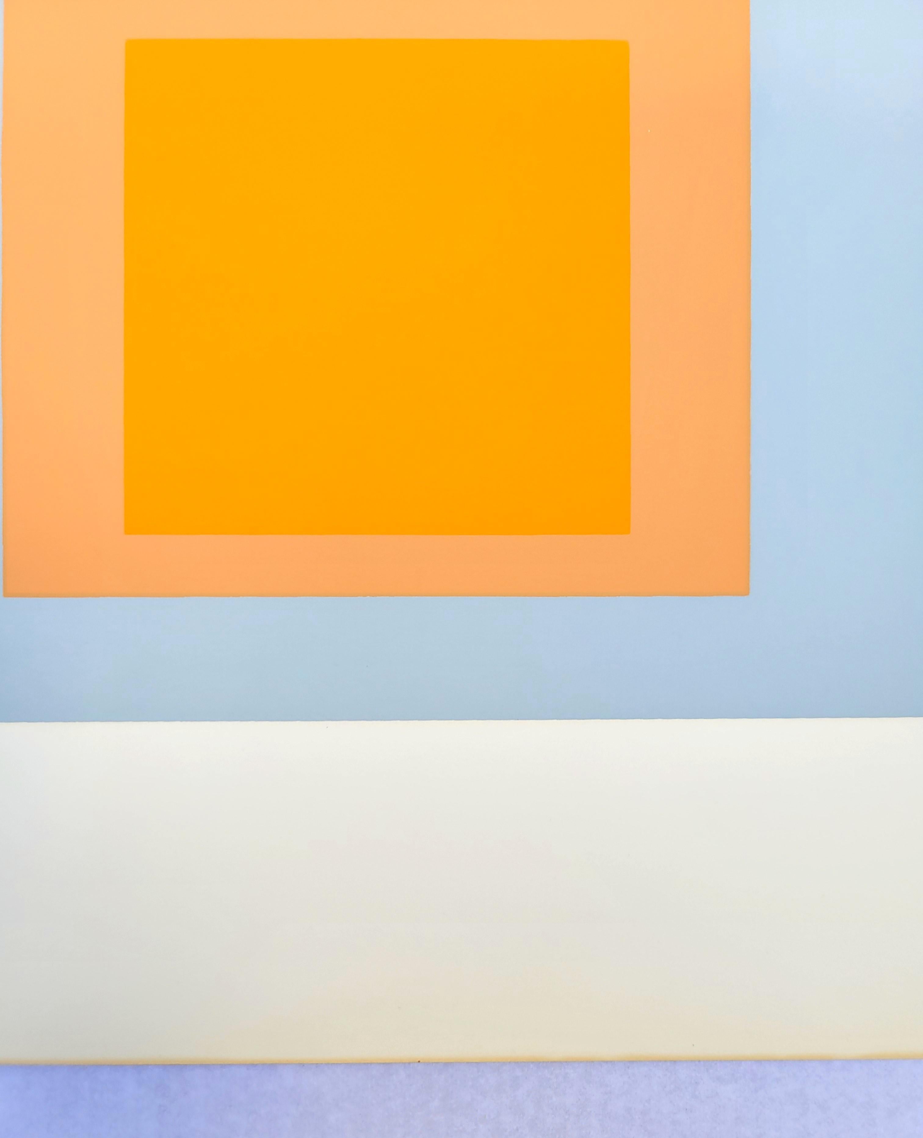 Arctic Bloom /// Josef Albers Blue Orange Screenprint Homage to the Square Print For Sale 8