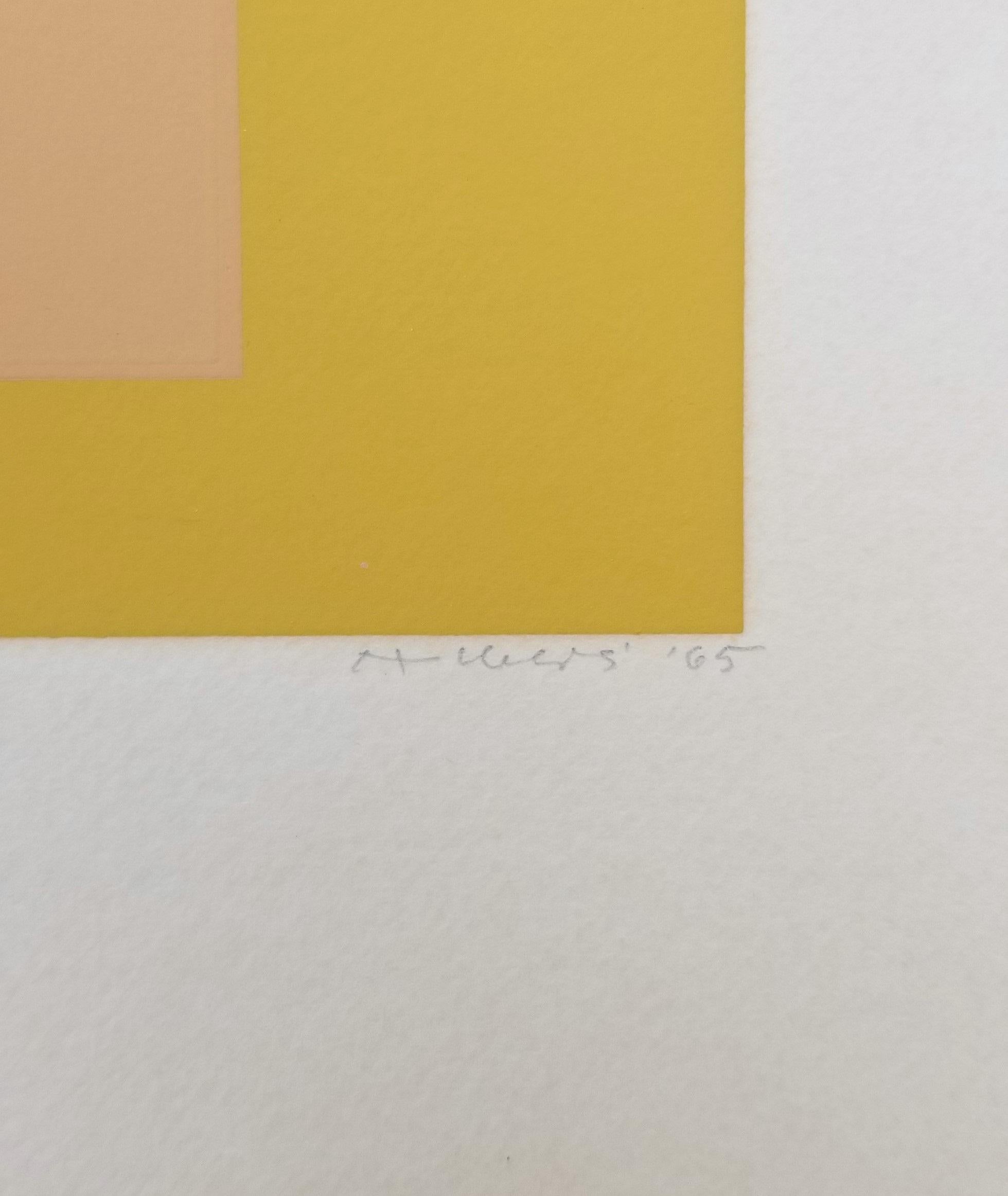 Arrivé /// Bauhaus Abstract Geometric Josef Albers Sérigraphie jaune minimaliste en vente 9