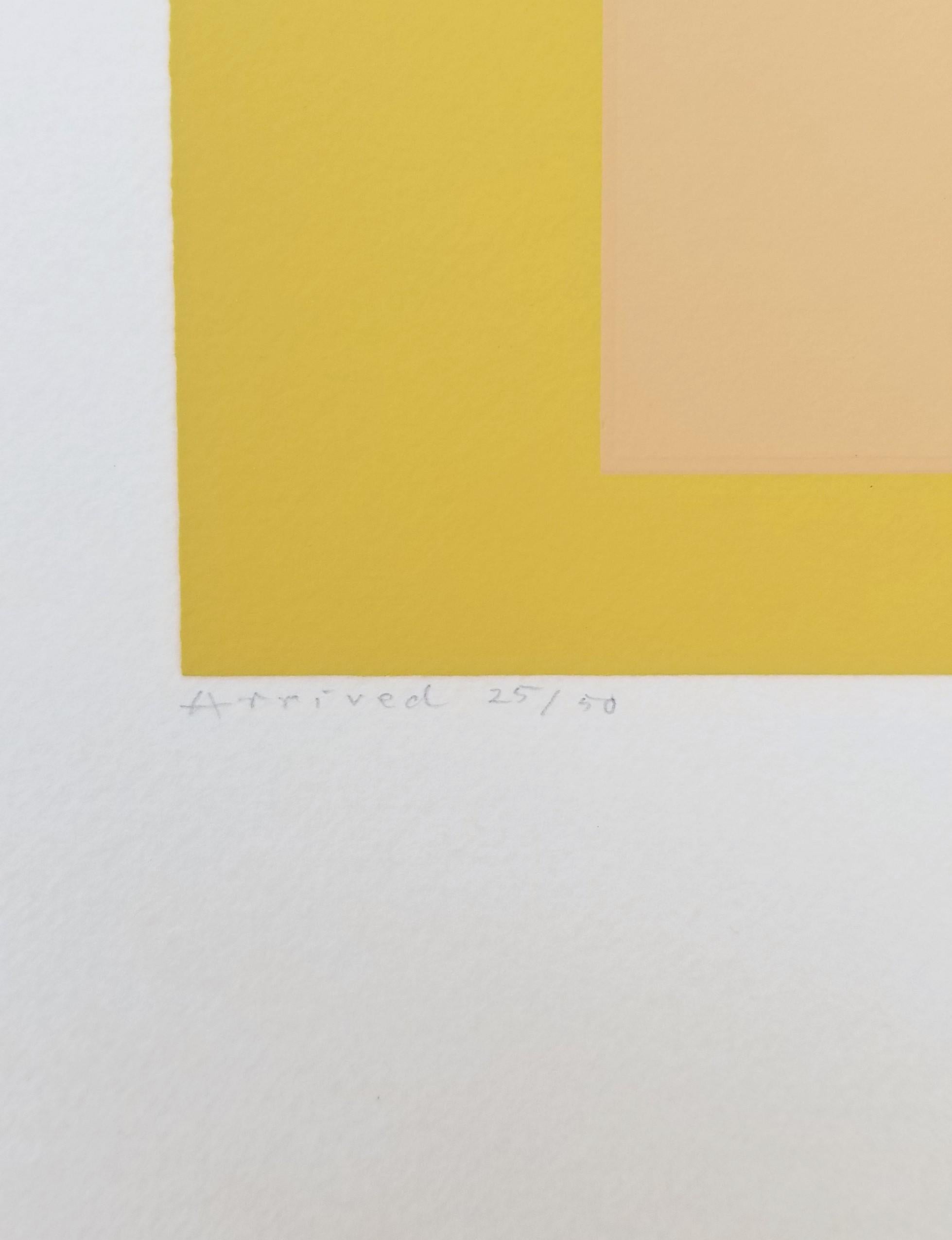 Arrivé /// Bauhaus Abstract Geometric Josef Albers Sérigraphie jaune minimaliste en vente 10