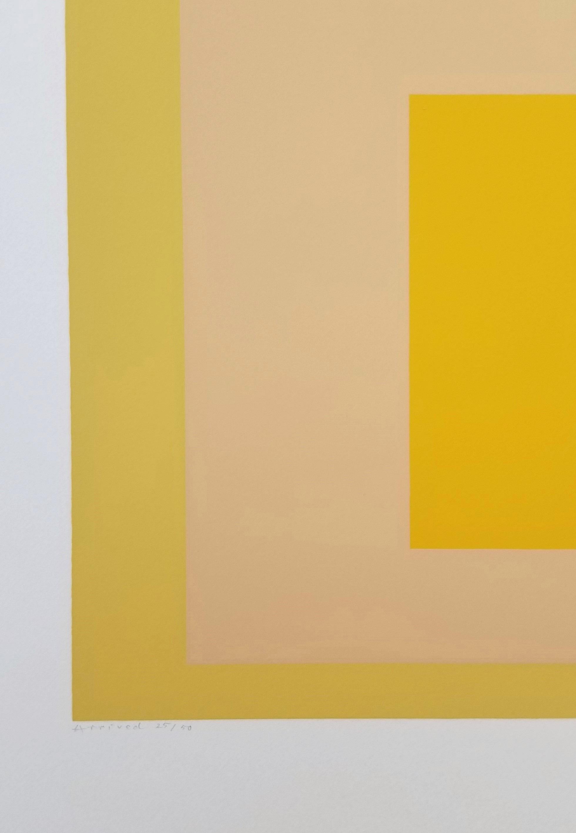 Angekommen /// Bauhaus Abstrakt Geometrisch Josef Albers Siebdruck Gelb Minimal im Angebot 11