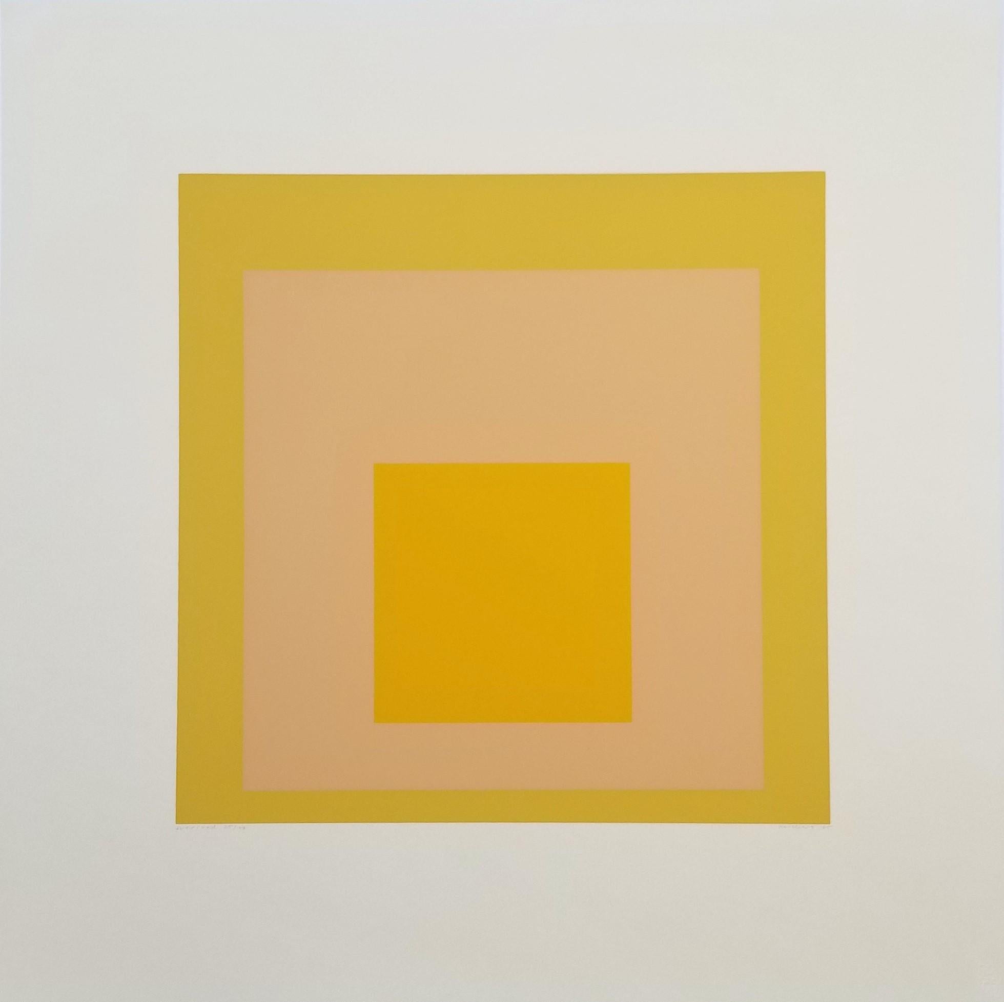 Arrivé /// Bauhaus Abstract Geometric Josef Albers Sérigraphie jaune minimaliste en vente 1