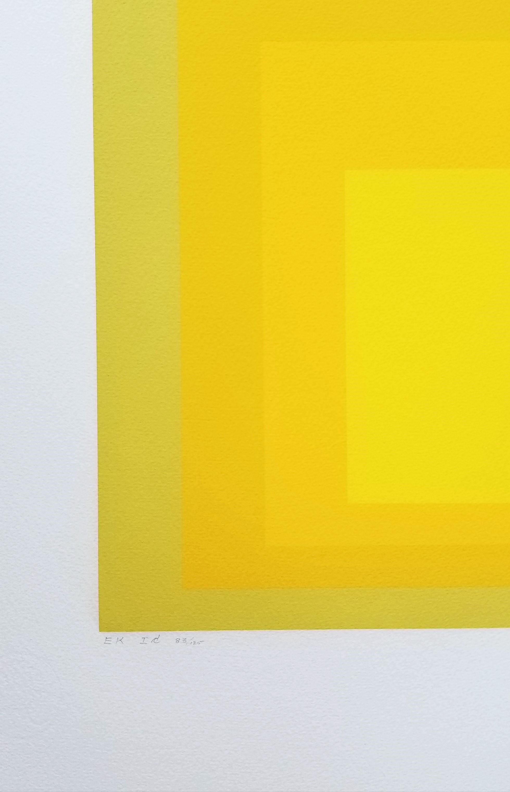 EK Ic /// Bauhaus Abstrakter geometrischer Josef Albers Minimalismus Gelber Siebdruck 3