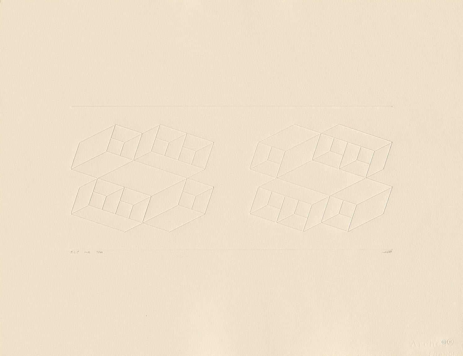 Josef Albers Abstract Print - "Embossed linear constructions (ELC)" - Geometric, Embossing, White, Albers