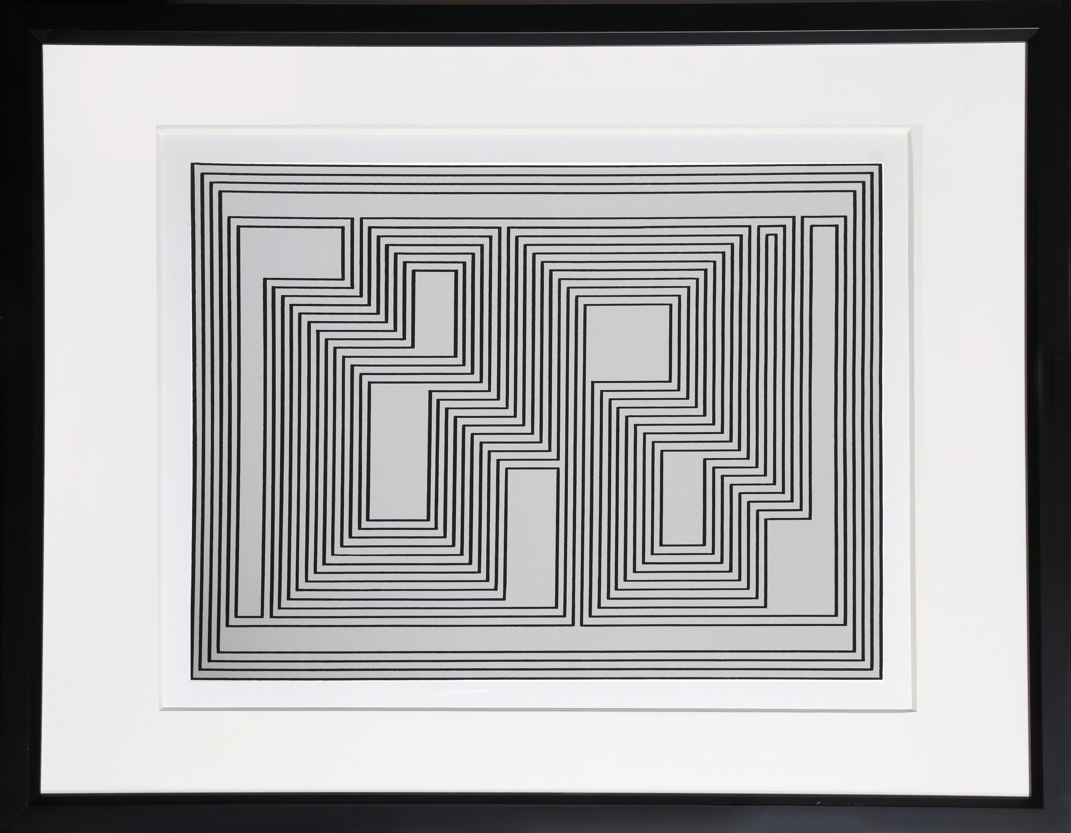 Aus der Mappe "Formulierung: Articulation" von Josef Albers aus dem Jahr 1972. Diese monumentale Serie besteht aus 127 Originalserigrafien, die einen endgültigen Überblick über die wichtigsten Farb- und Formtheorien des Künstlers geben.  Eine Kopie