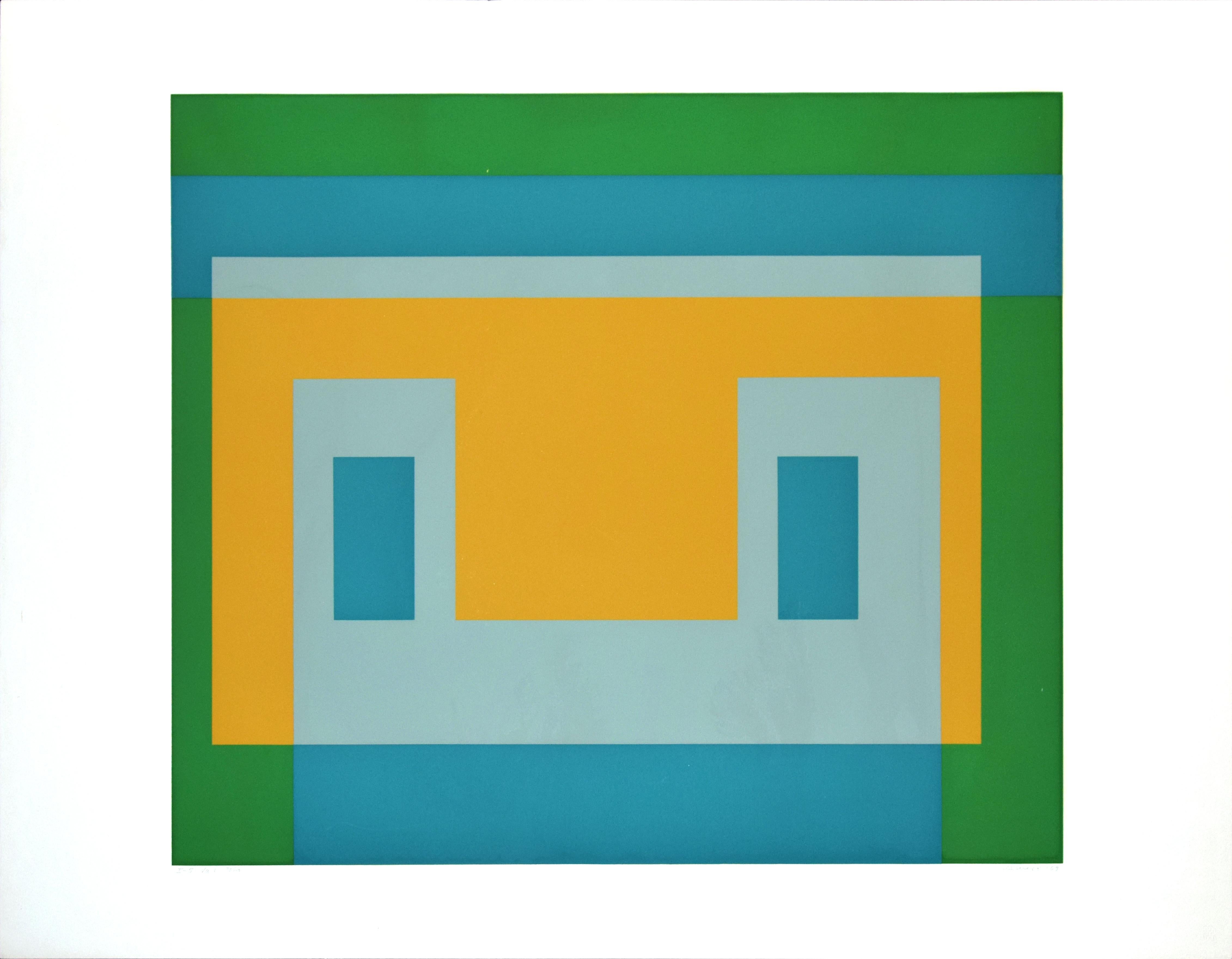 I - S Va I is an original colored serigraph realized in 1969 by Josef Albers. 
Signed and dated in pencil on lower-right margin,  numbered in pencil on lower-left margin.  Edition of 150 prints. 
This contemporary artwork is a very interesting and