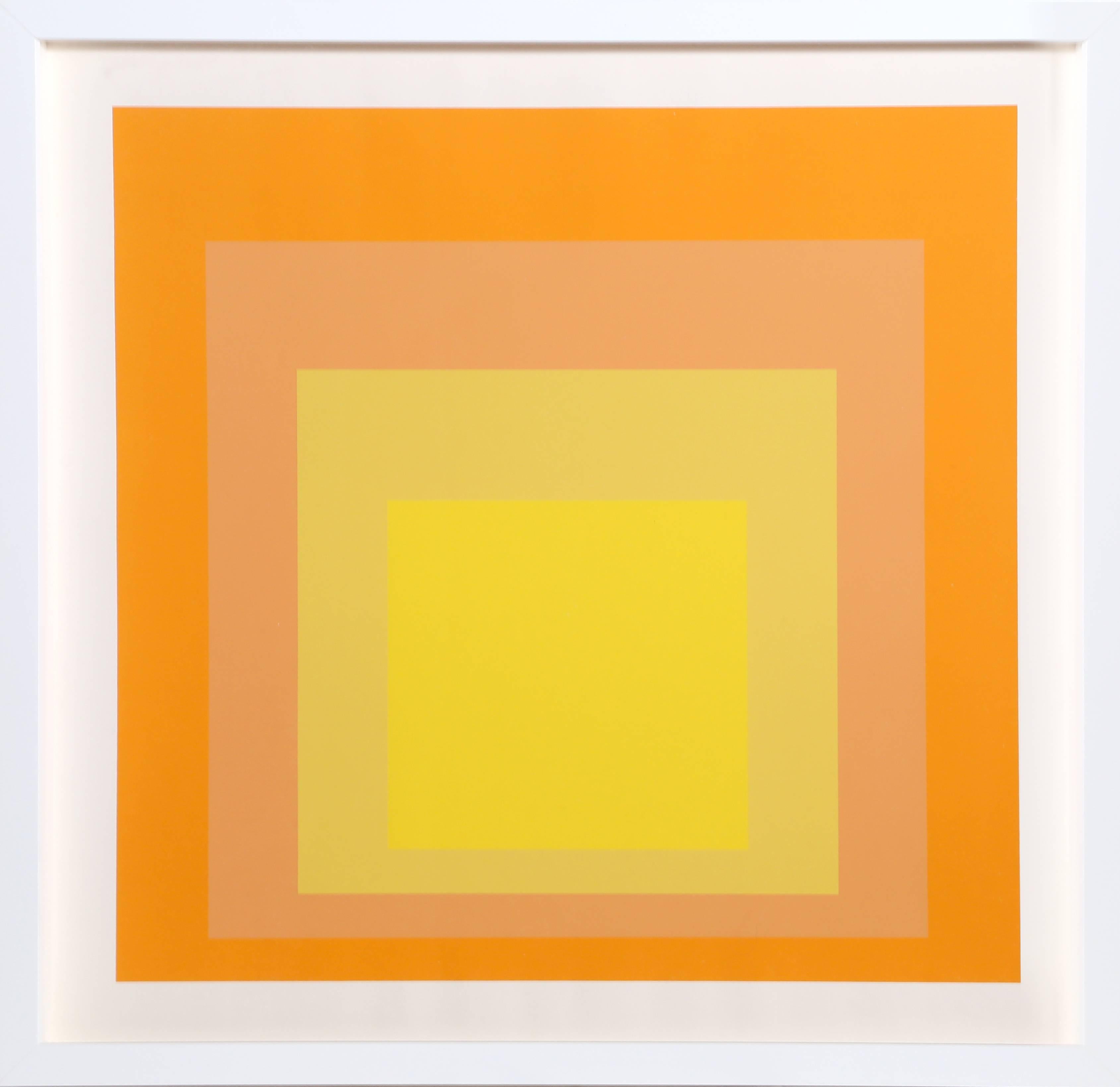 This "Homage to the Square" print was created by Albers for the occasion of an exhibition at Grippi Gallery in Manhattan in 1973. It is in an excellent white contemporary frame.

Artist: Josef Albers, German (1888 - 1976)
Title: Interaction of
