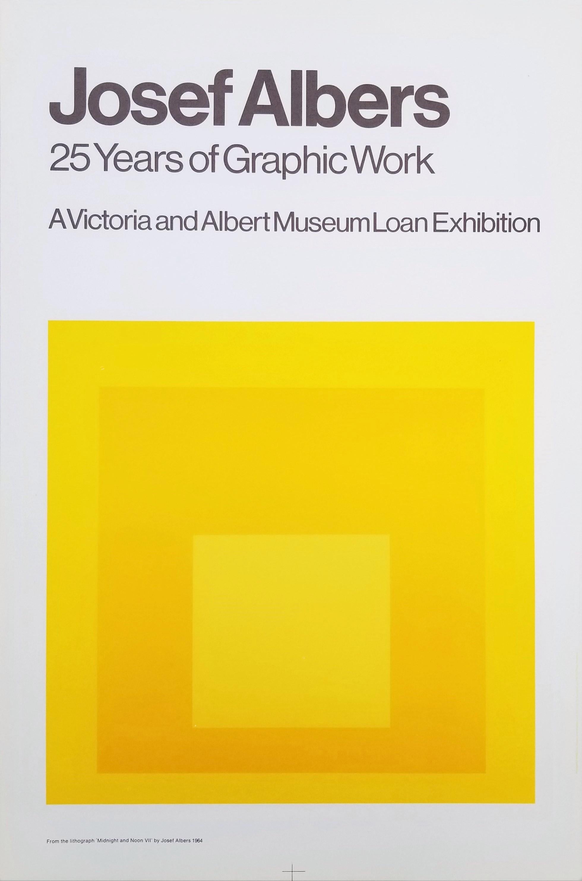 Artist: (after) Josef Albers (German-American, 1888-1976)
Title: "Josef Albers: 25 Years of Graphic Work (Midnight and Noon VII)"
Year: 1968
Medium: Original Lithograph, Exhibition Poster on light smooth wove paper
Limited edition: Unknown
Printer: