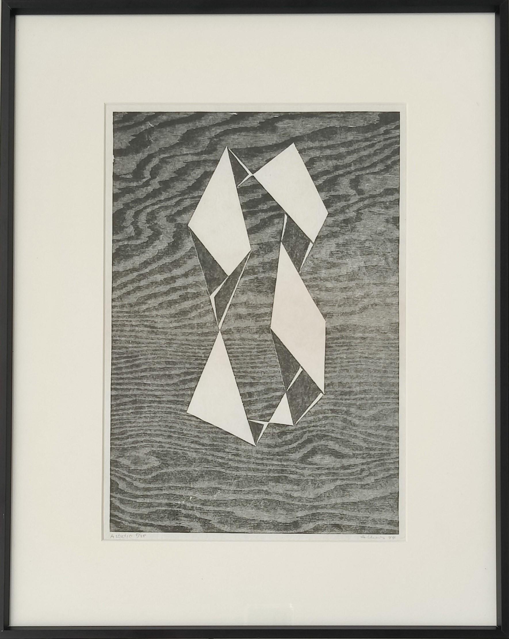 Josef Albers
Astatico (Danilowitz 116), 1944                     
Xilografia su carta kozo giapponese con madreperla
Firmato a matita e datato 44 (in basso a destra)
Intitolato Astatic e numerato 5/35 (in basso a sinistra)
Dimensioni dell'immagine: