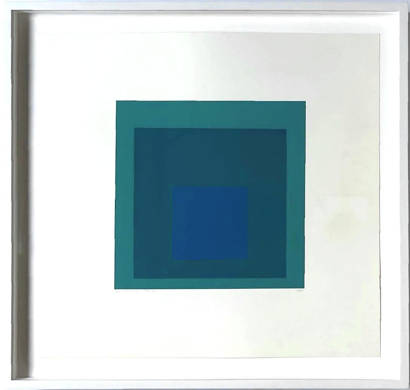Josef Albers, Blue Reminding, dazzling 1967 silkscreen (signed/numbered) Framed For Sale 1