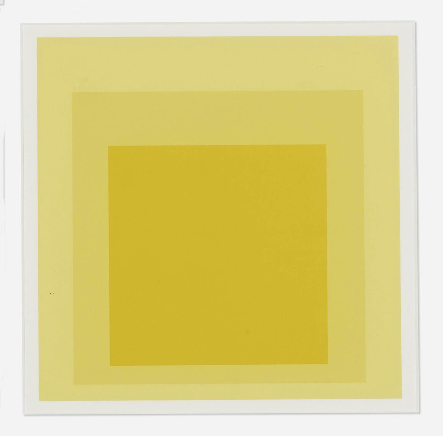 Artist: Josef Albers, German (1888 - 1976)
Title: "Homage to the Square : Between the lines 1968" From New Paintings NY First edition
Year: 1968
Medium: Screenprint
Edition Size: Unknoun, presumed small edition
Image Size: 7.5 x 7.5 Inches
over all
