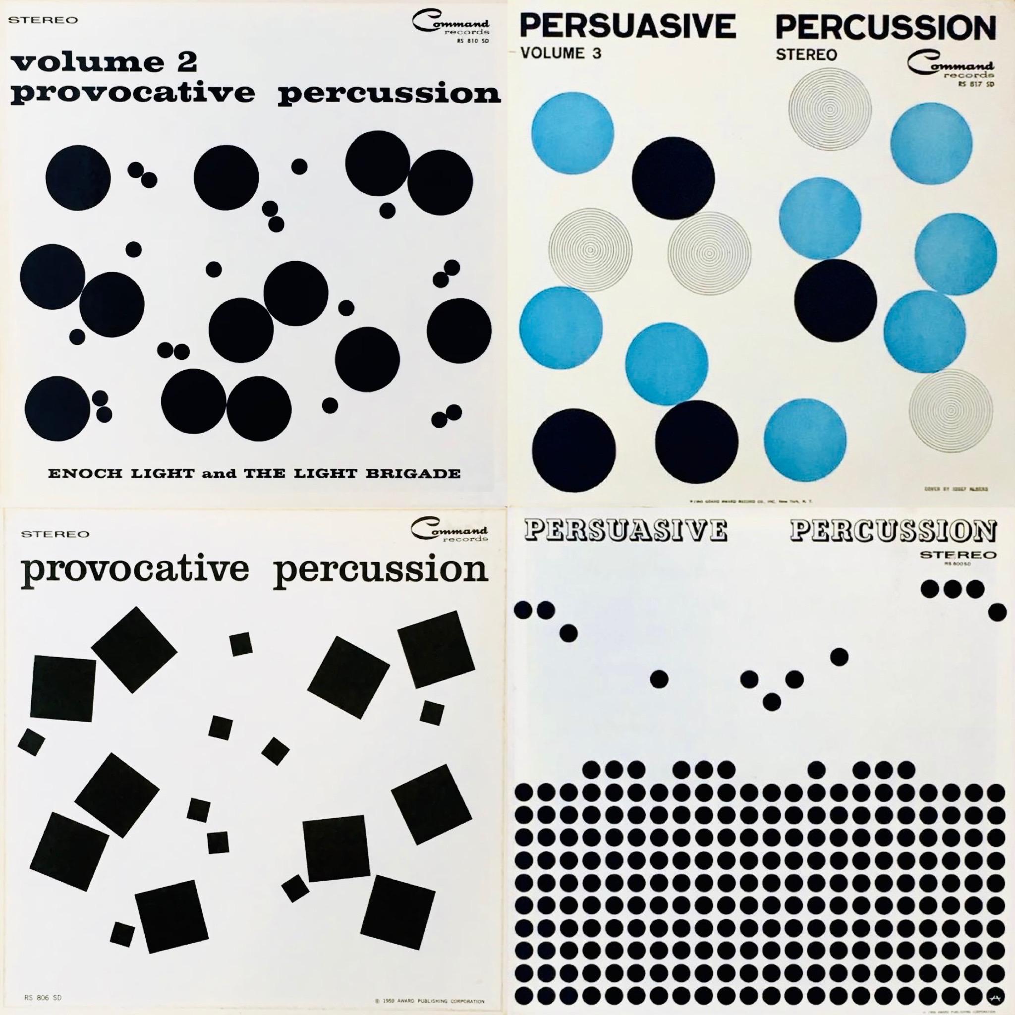 Josef Albers Album Art ca. Ende der 1950er Jahre:
Ein Satz von 4 Vinyl-Schallplattenhüllen (die ihre Schallplatten enthalten), die von Josef Albers zwischen 1958 und 1960 entworfen wurden. Als Gruppe gerahmt sieht es fantastisch aus.

Medium: