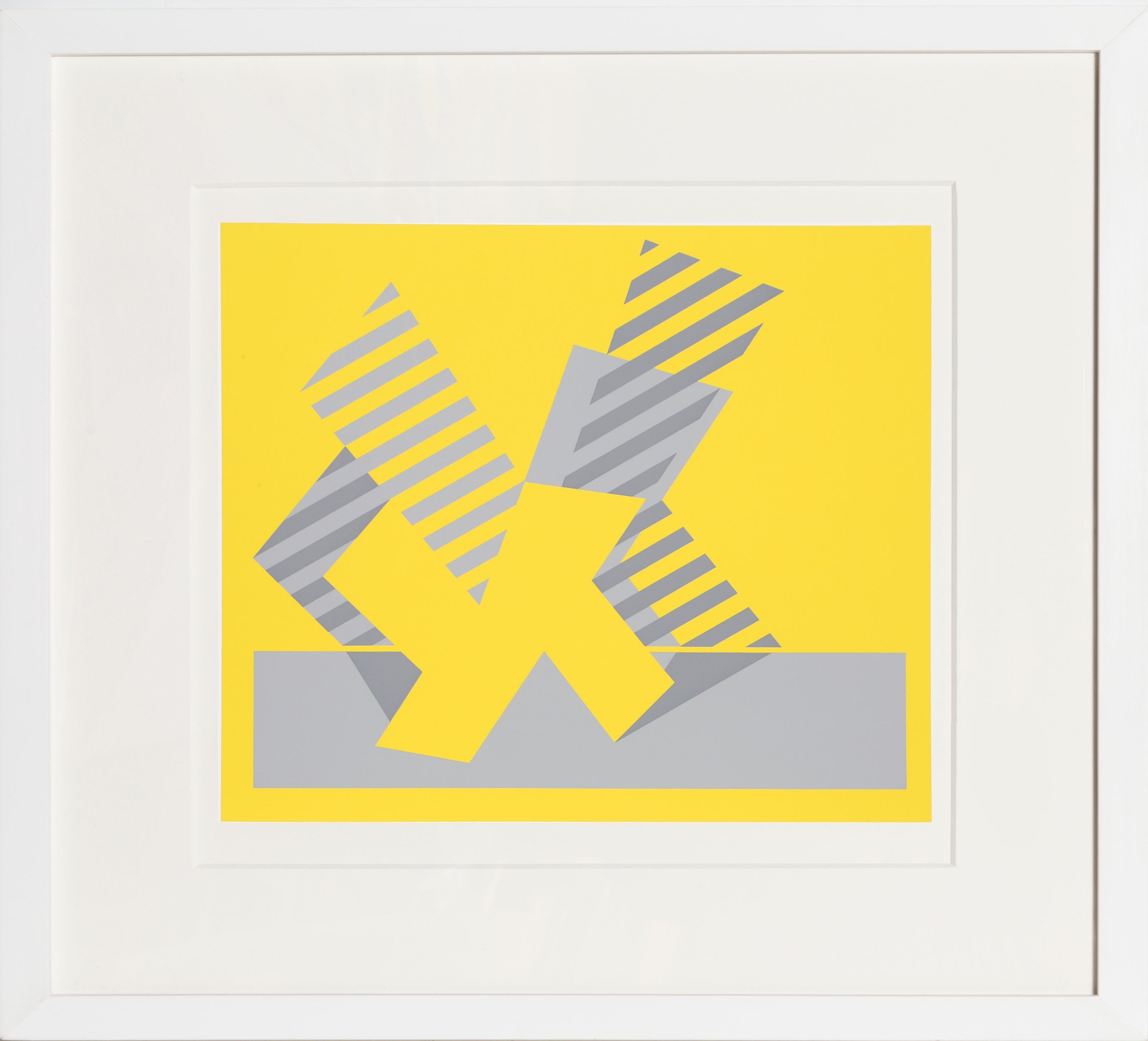 Artist: Josef Albers, German (1888 - 1976)
Title: K - P1, F4, I1
Year: 1972
Edition size: 1000
Medium: Screenprint on Mohawk Superfine Bristol paper
Image Size: 12 x 14 inches
Size: 15 x 20 in. (38.1 x 50.8 cm)
Frame Size: 22 x 24 inches
Publisher: