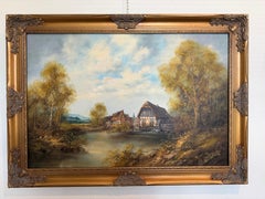 Josef Benda (German b.1937) Large Oil on canvas Painting Landscape Gold Frame