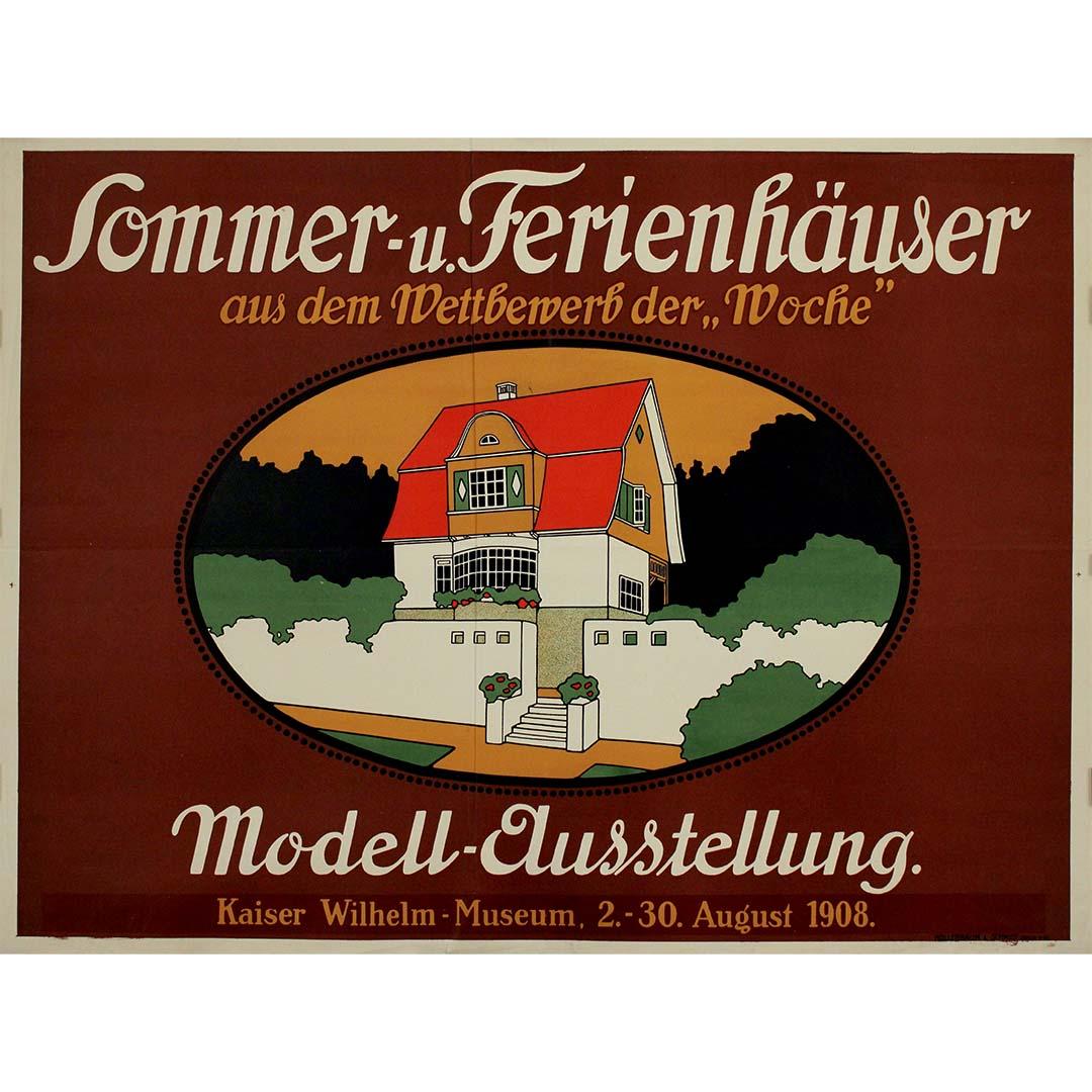 Seltenes deutsches Plakat von 1908 für die Musterhausausstellung Sommer - u. Ferienhauser – Print von Josef Bichlmeier