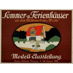 Seltenes deutsches Plakat von 1908 für die Musterhausausstellung Sommer - u. Ferienhauser