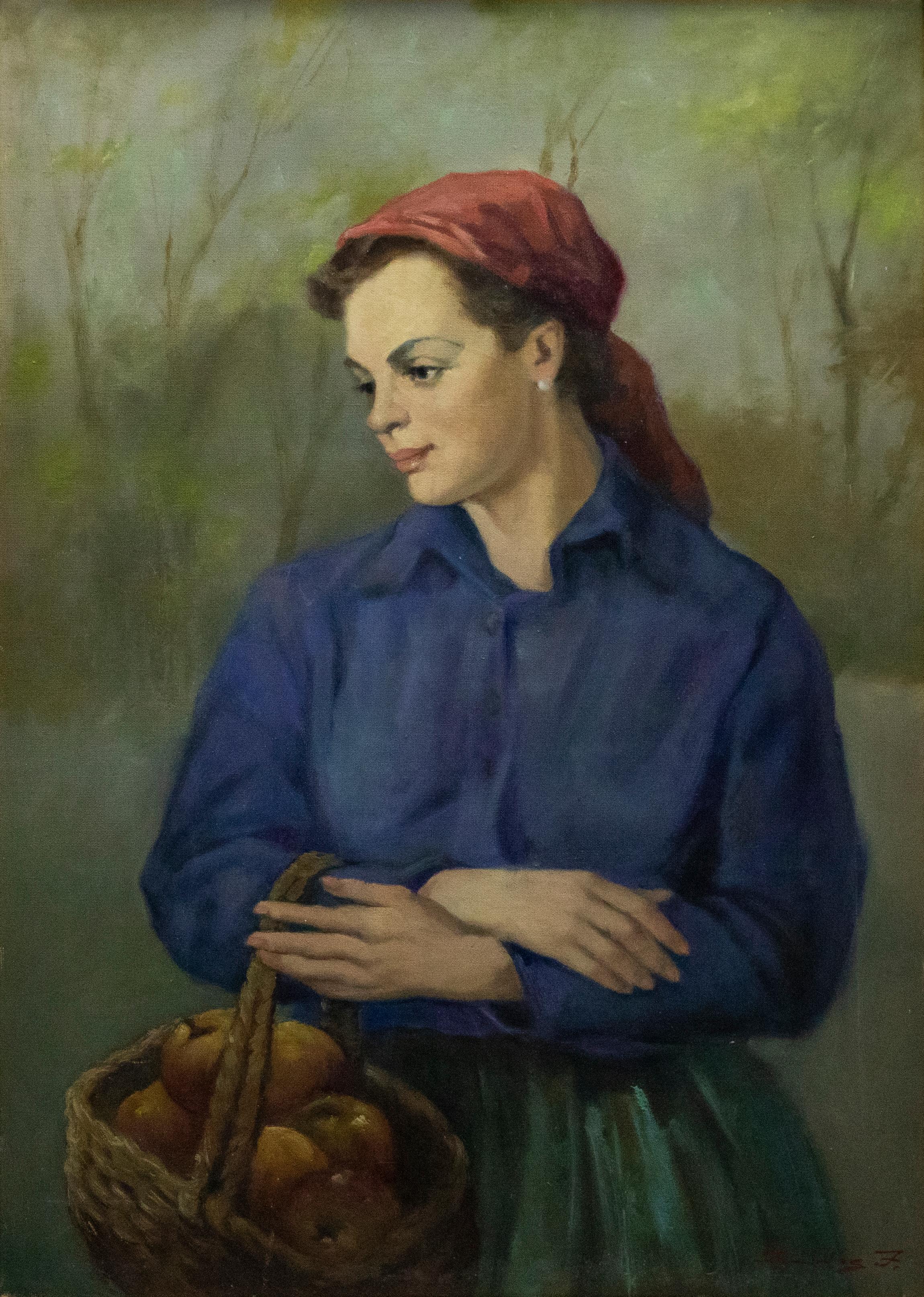 Josef Bodis - Framed 20th Century Oil, Rural Women Holding a Basket For Sale 1