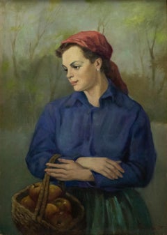 Josef Bodis - Framed 20th Century Oil, Rural Women Holding a Basket