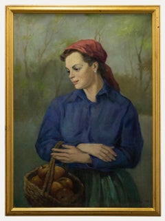 Josef Bodis - Framed 20th Century Oil, Rural Women Holding a Basket