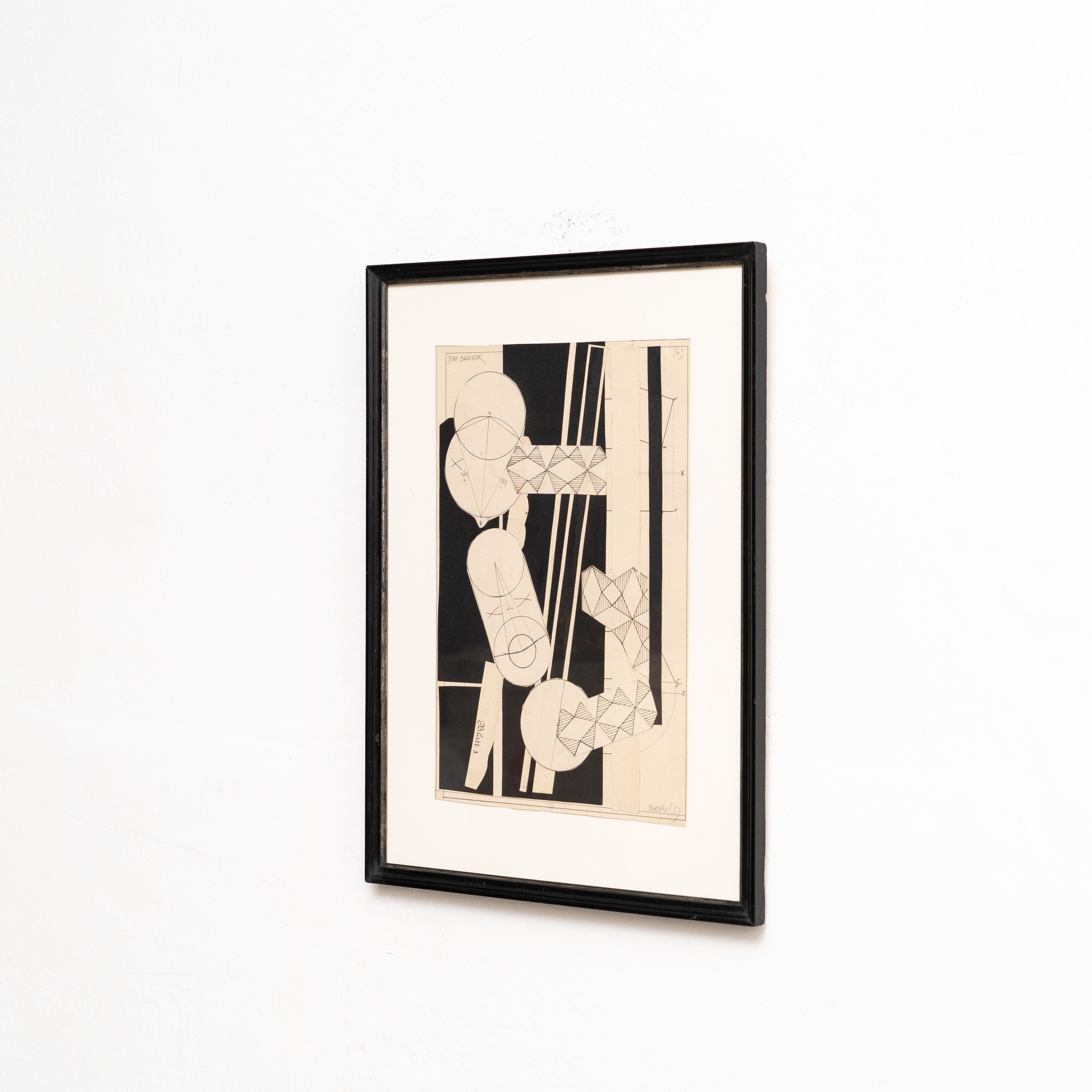 Diese fesselnde Bauhaus-Collage von Josef Brauner zeigt die innovative Herangehensweise des Künstlers an die Kunst der Mischtechnik. Das um 1927 in Berlin, Deutschland, entstandene Kunstwerk befindet sich in seinem ursprünglichen Zustand und weist