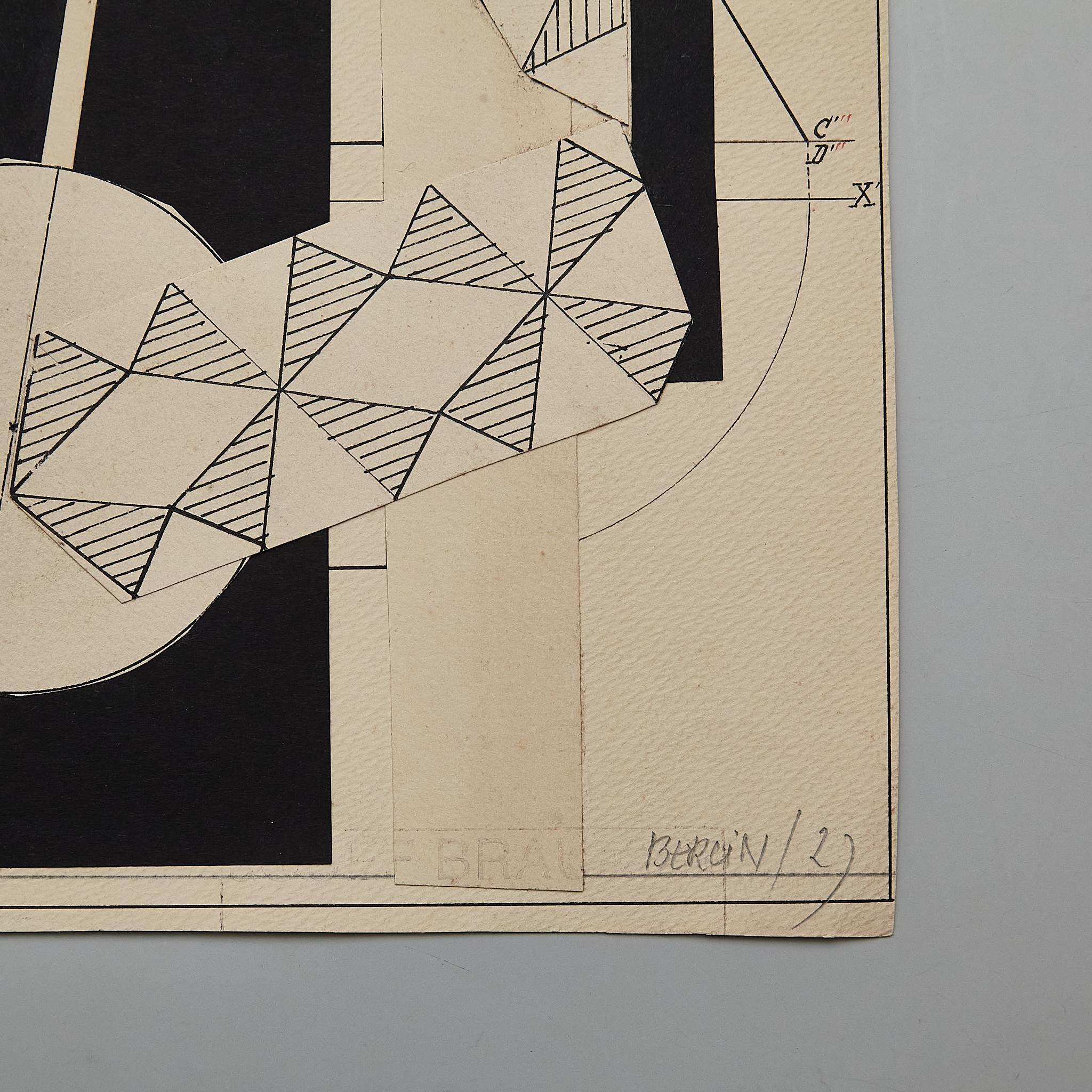 Paper Josef Brauner Bauhaus Collage Black and White Rationalist Mixed Media, 1927 For Sale