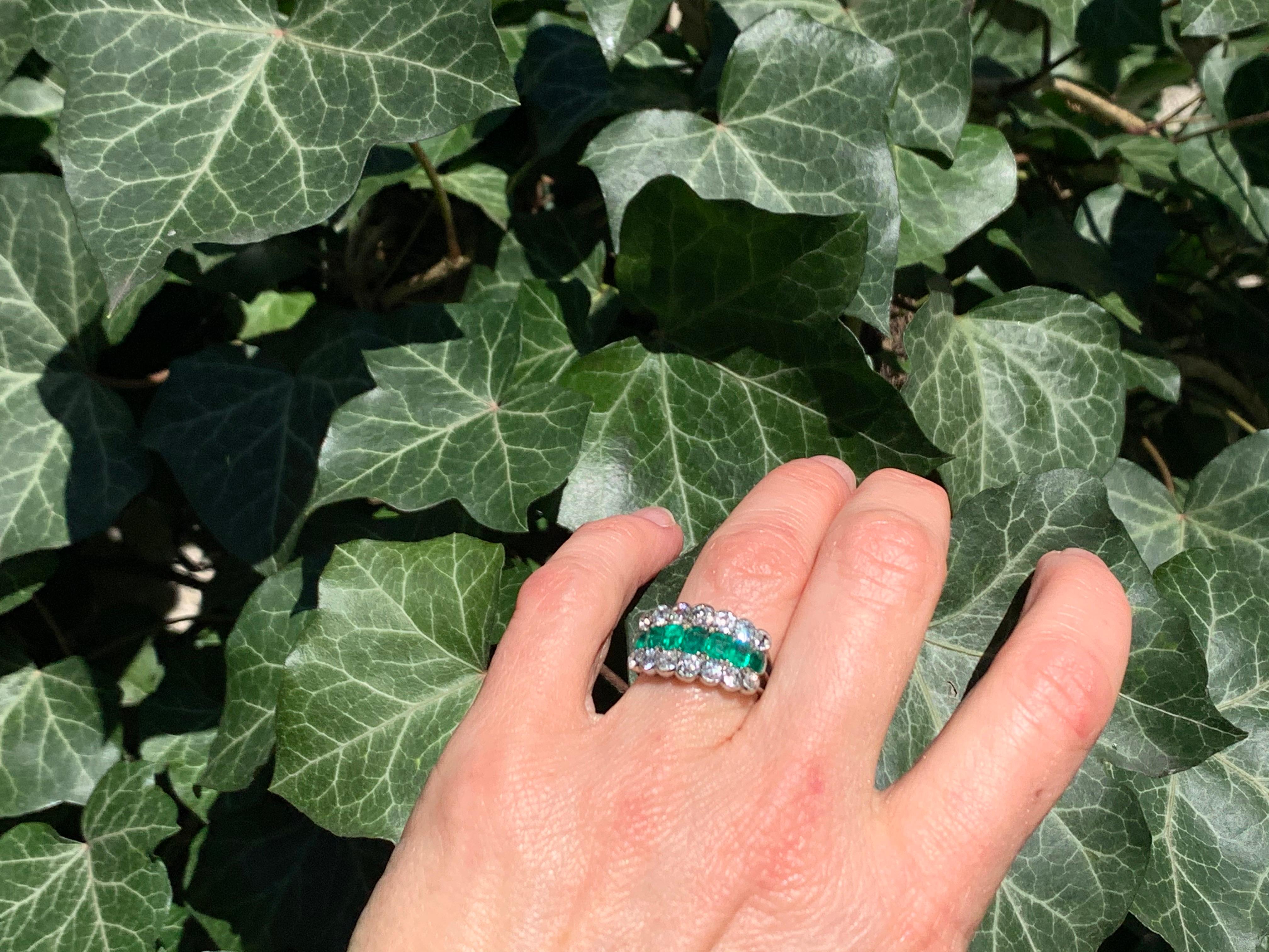 Antique Art Deco Josef Burgmann Vienna Emerald Diamond Platinum Ring For Sale 5