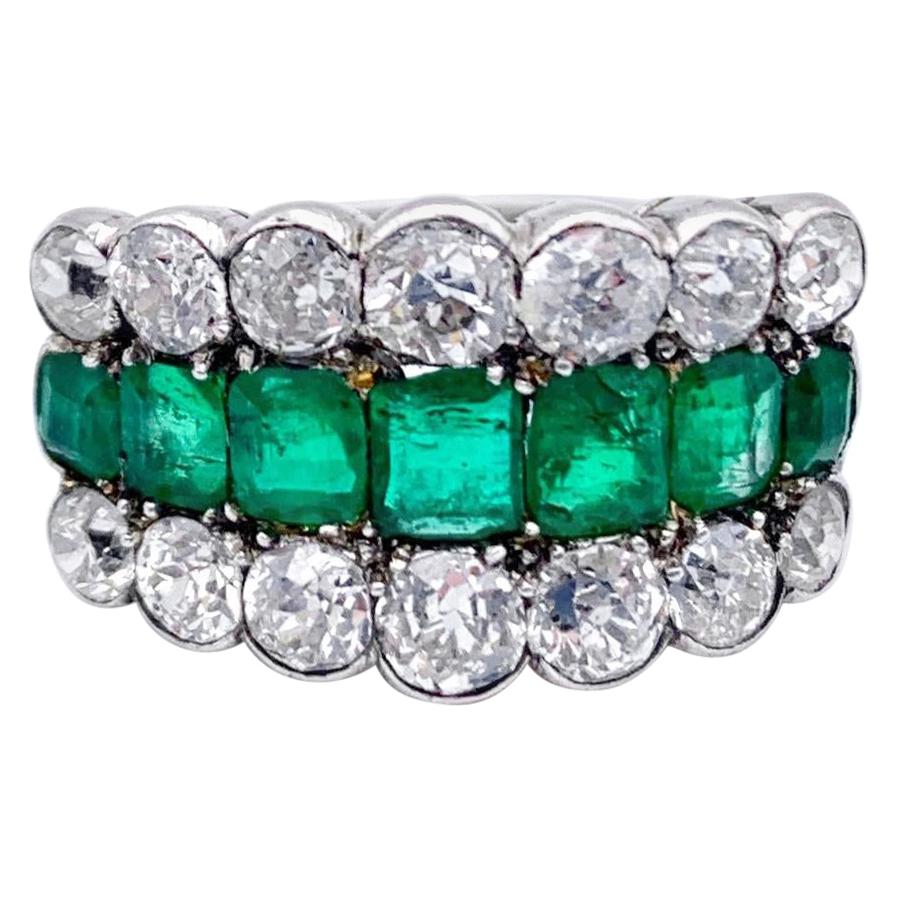 Antiker Art Deco Josef Burgmann Wiener Smaragd-Diamant-Platinring im Angebot