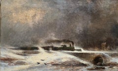 Locomotive Speeding Through the Snow in Winter Austrian impressionnist
