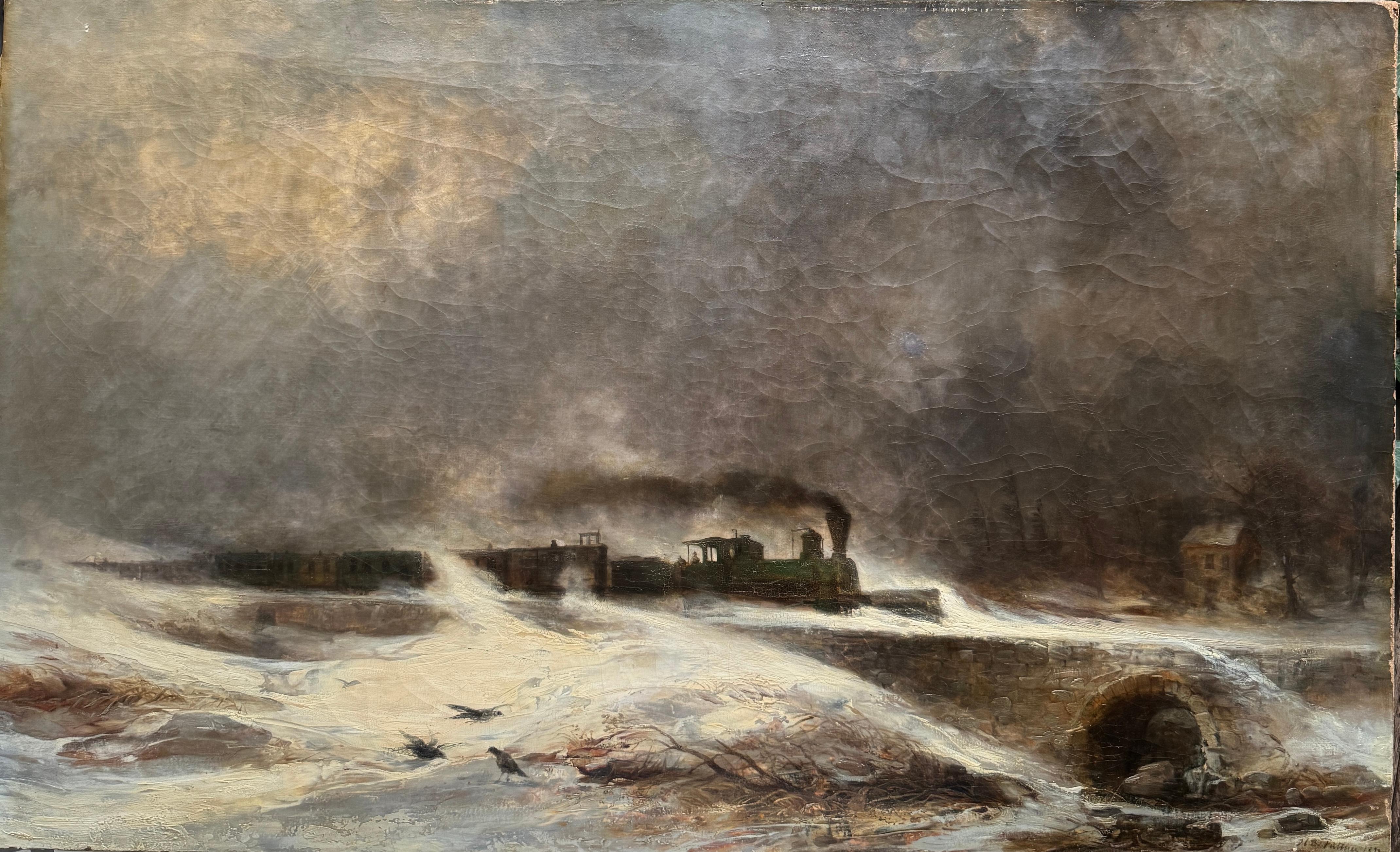 Locomotive Speeding Through the Snow in Winter Austrian impressionnist