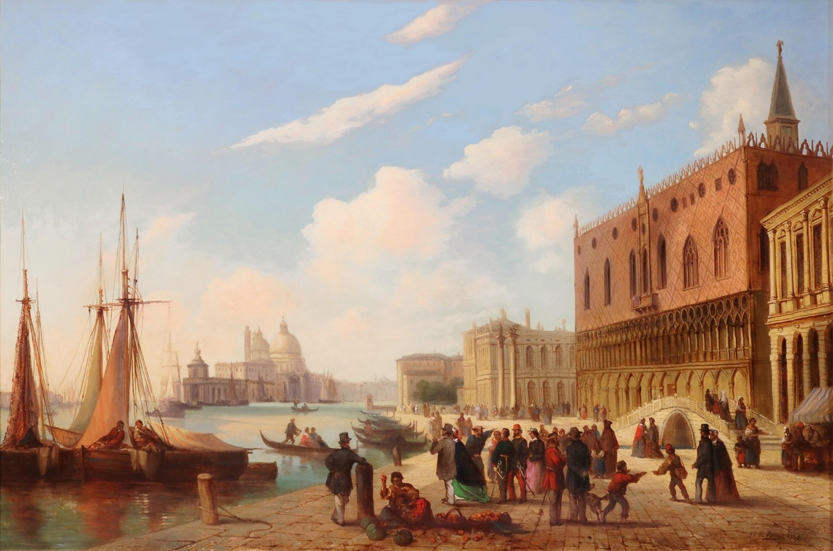 ‘The Grand Tour, Venice’ by Josef Carl Püttner (1821-1881). 

The painting – which depicts a group of 19th century Grand Tourists on the Riva degli Schiavoni waiting for a boat trip on the Grand Canal in Venice – is signed by the artist and dated