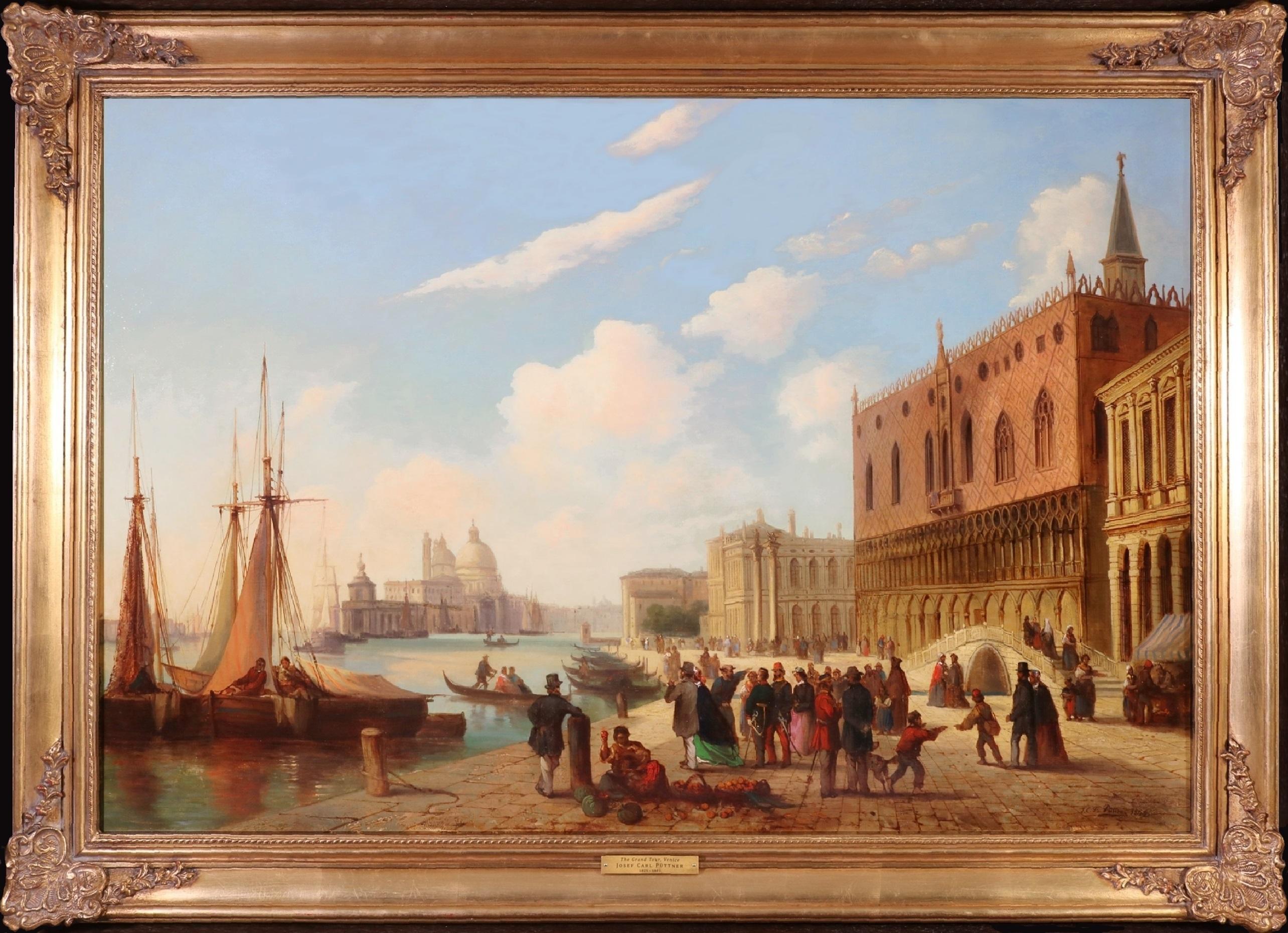 Il Grand Tour di Venezia - Pittura ad olio veneziana del XIX secolo Piazza San Marco e Canale - Painting di Josef Carl Puttner