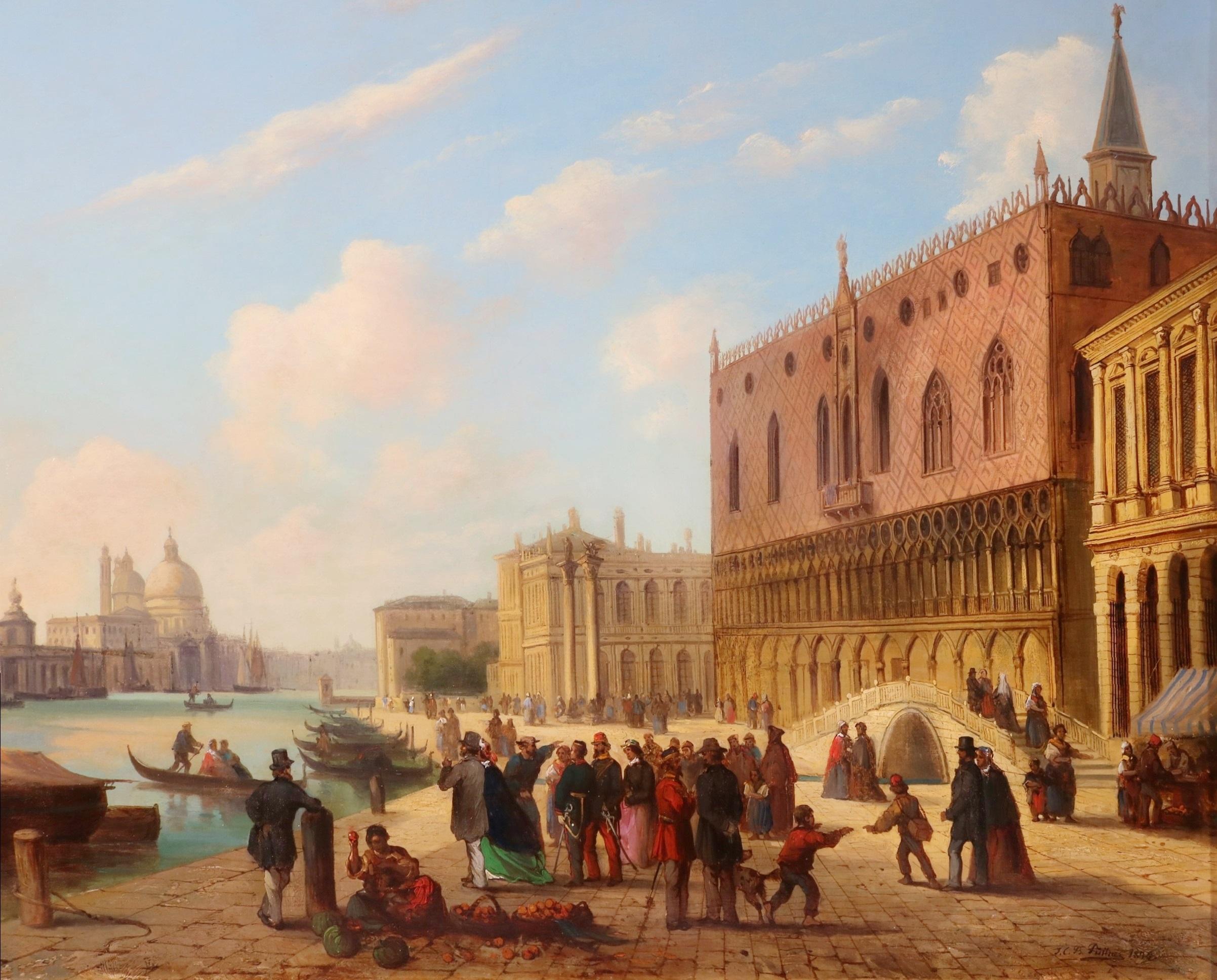 The Grand Tour Venice - 19th Century Venetian Oil Painting St Mark's Sq & Canal  For Sale 2