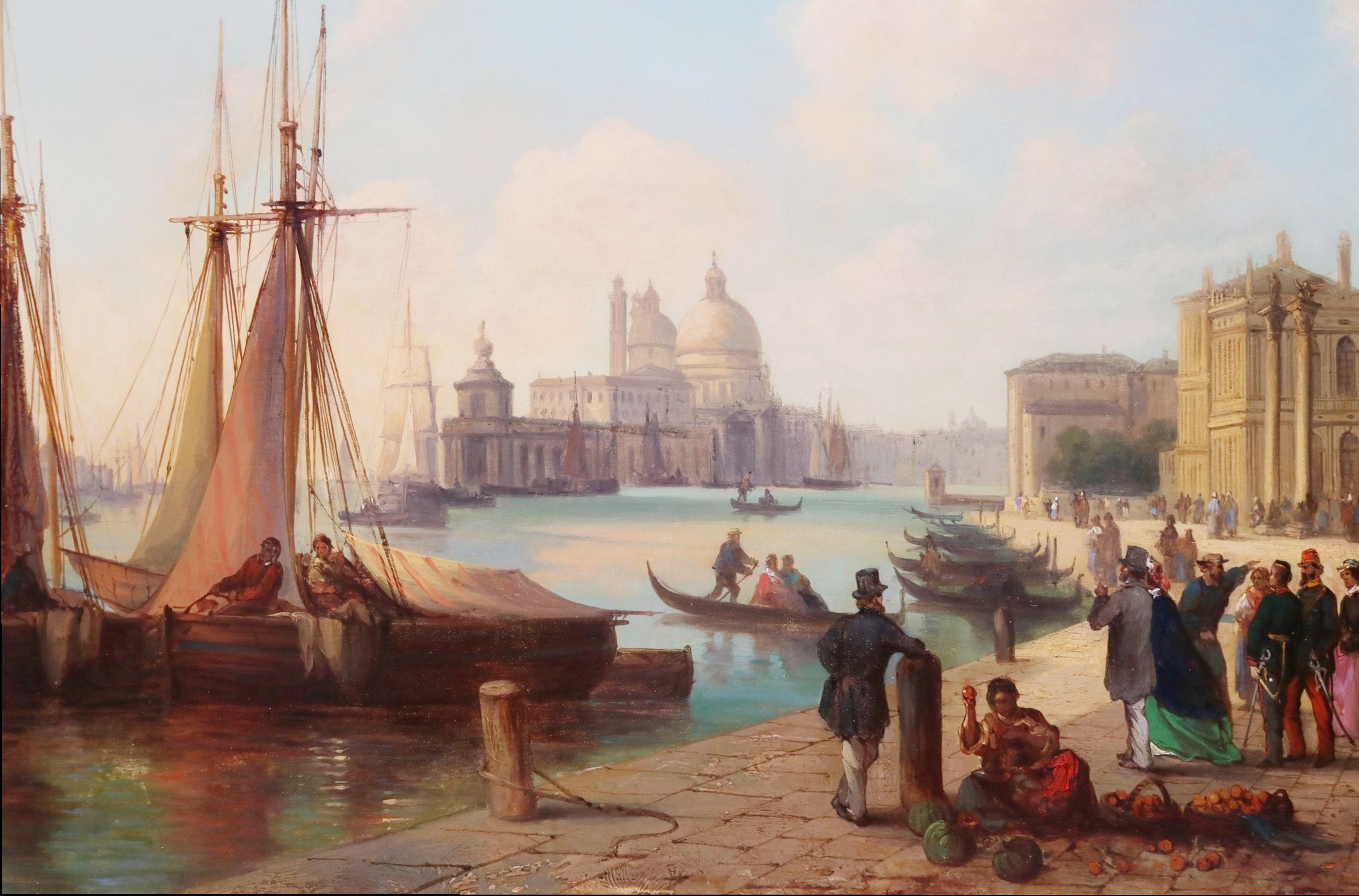 The Grand Tour Venice - Peinture à l'huile vénitienne du 19e siècle Place Saint-Marc et Canal  en vente 2