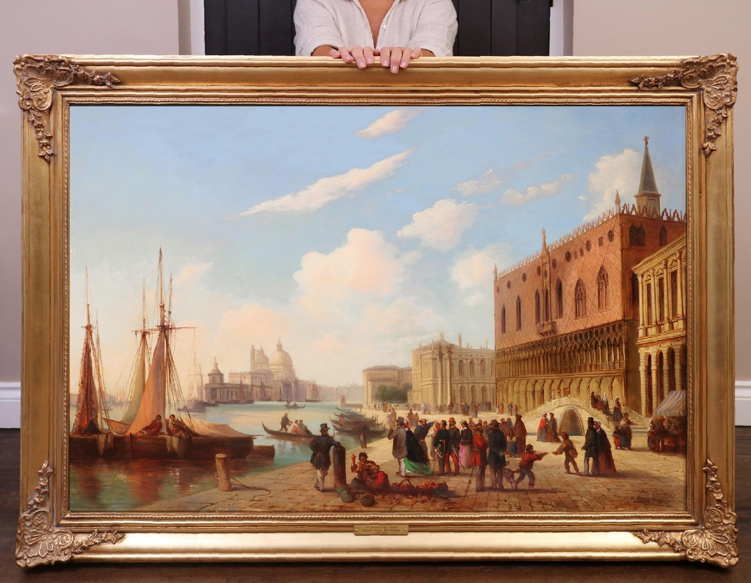 Landscape Painting Josef Carl Puttner - The Grand Tour Venice - Peinture à l'huile vénitienne du 19e siècle Place Saint-Marc et Canal 