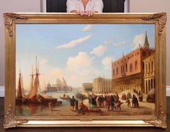 Antique The Grand Tour Venice - 19th Century Venetian Oil Painting St Mark's Sq & Canal 