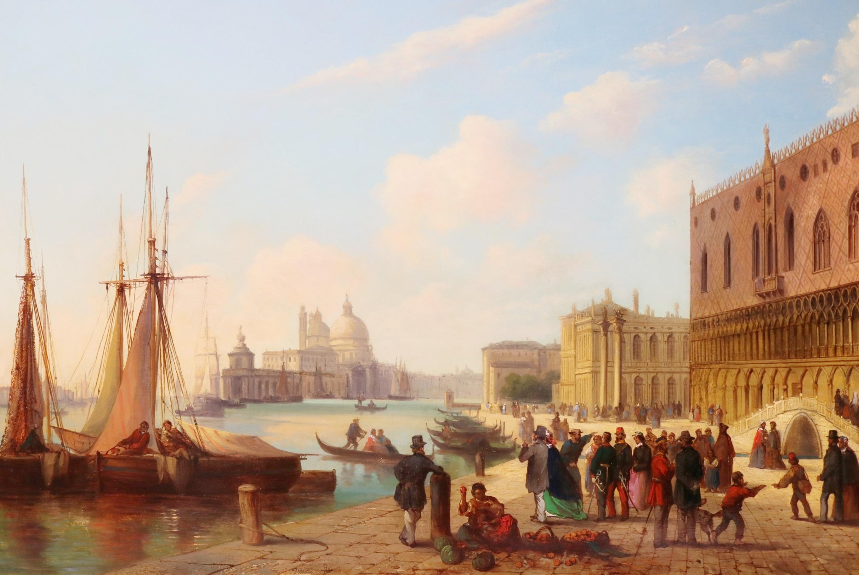 Le Grand Tour de Venise - Grande peinture à l'huile vénitienne du 19ème siècle - Palais du Ducal en vente 1