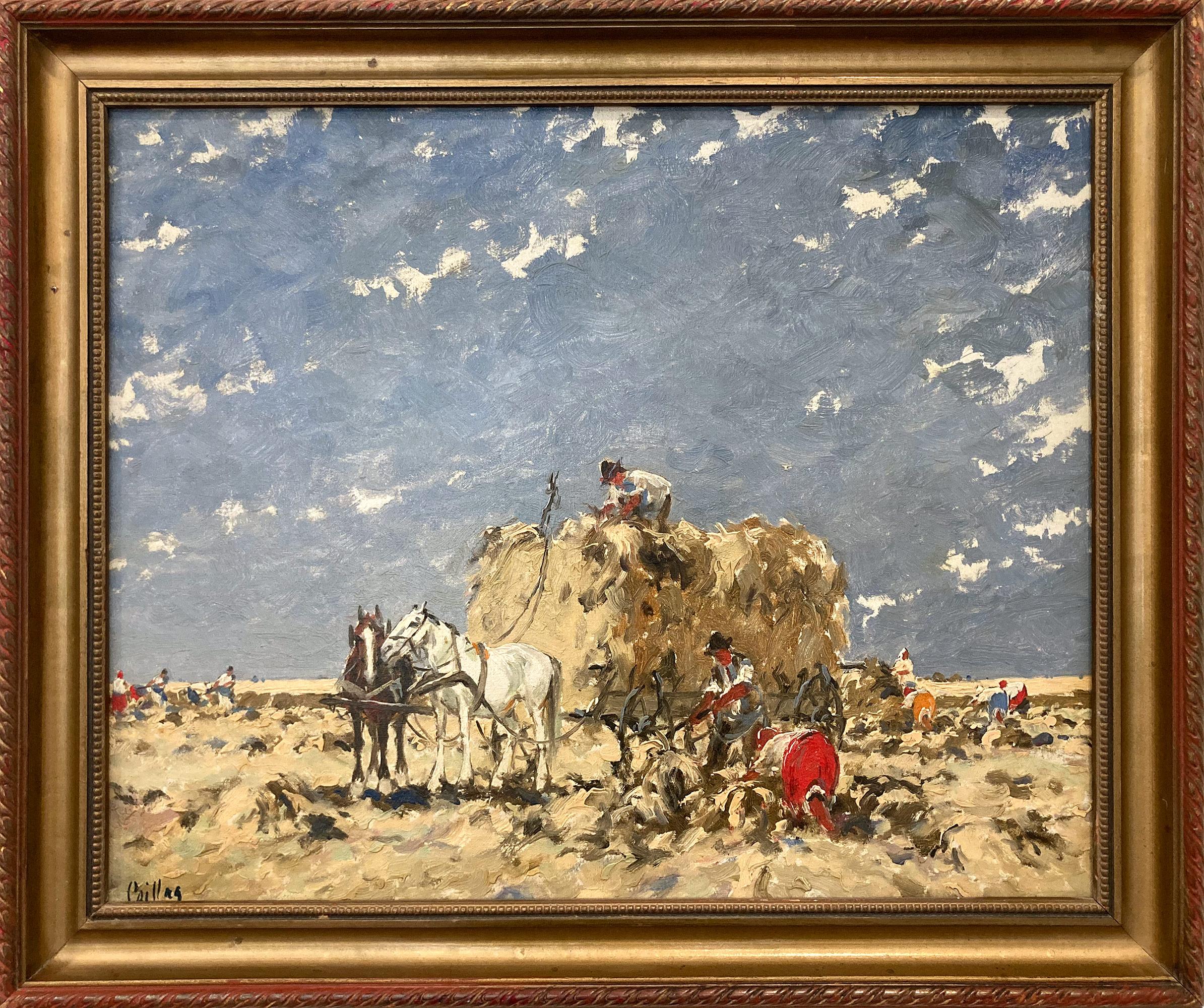 Josef Csillag Figurative Painting – "Der Heuwagen" Impressionistisches Landleben Ölgemälde auf Leinwand Gerahmt