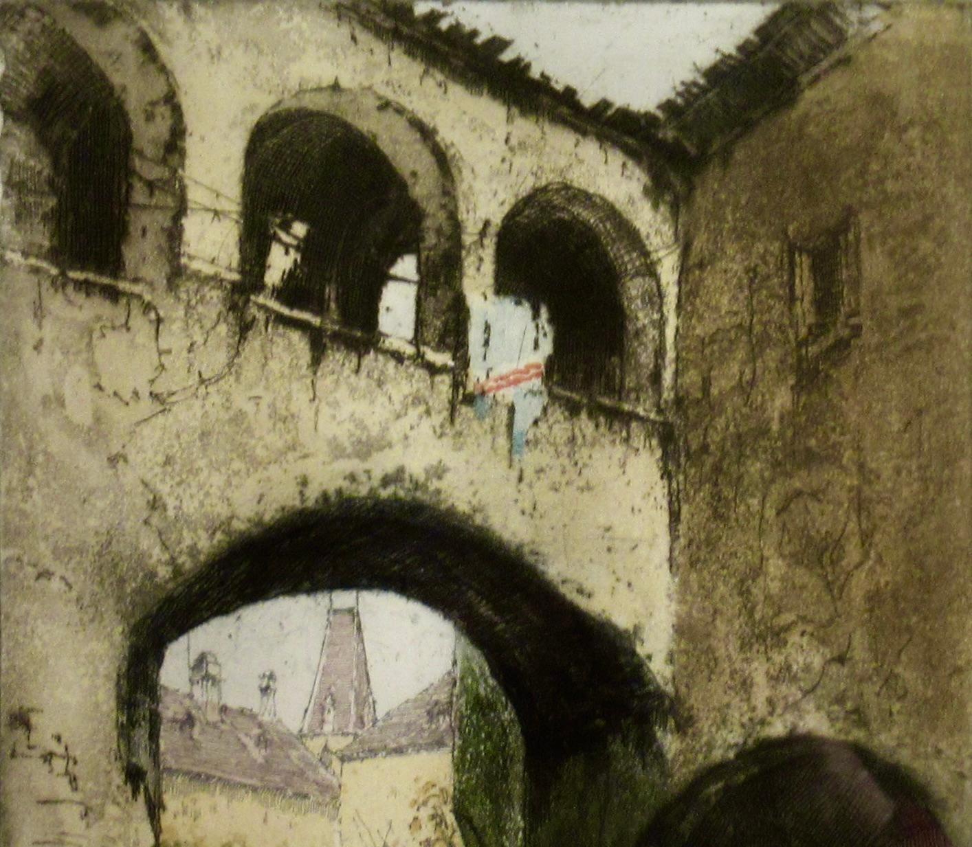 Cityscape - Brown Figurative Print by Josef Eidenberger
