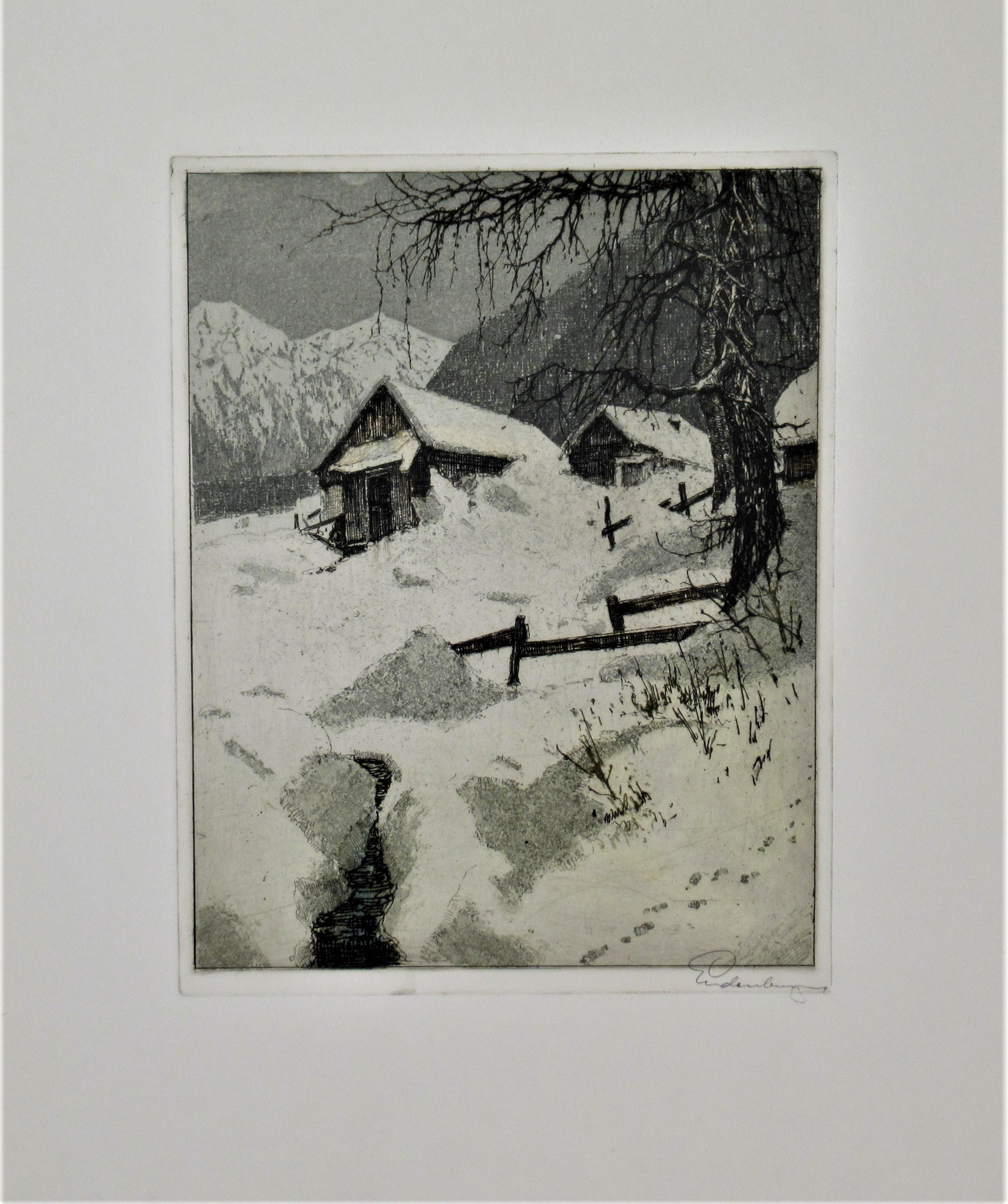 Josef Eidenberger Figurative Print - Goisern, Winter Scene