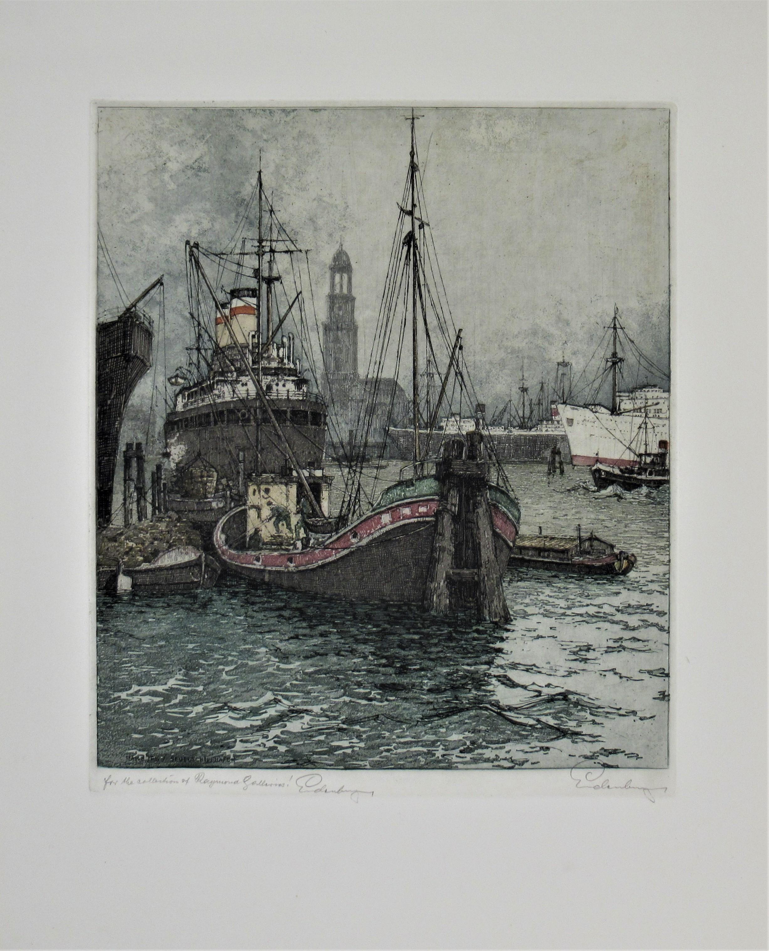 Josef Eidenberger Figurative Print - Hamburg, Ship Harbor