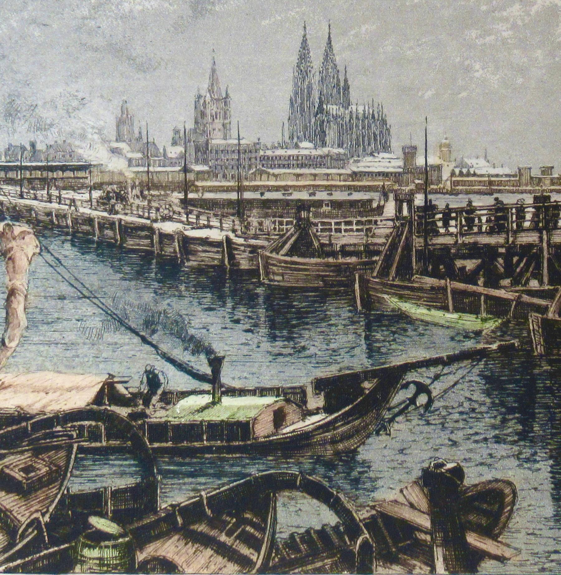 Koln Rhine 1850 - Gray Figurative Print by Josef Eidenberger