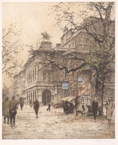 "Opera" - Vienna, Austria - Hand Colored Cityscape Drypoint Etching