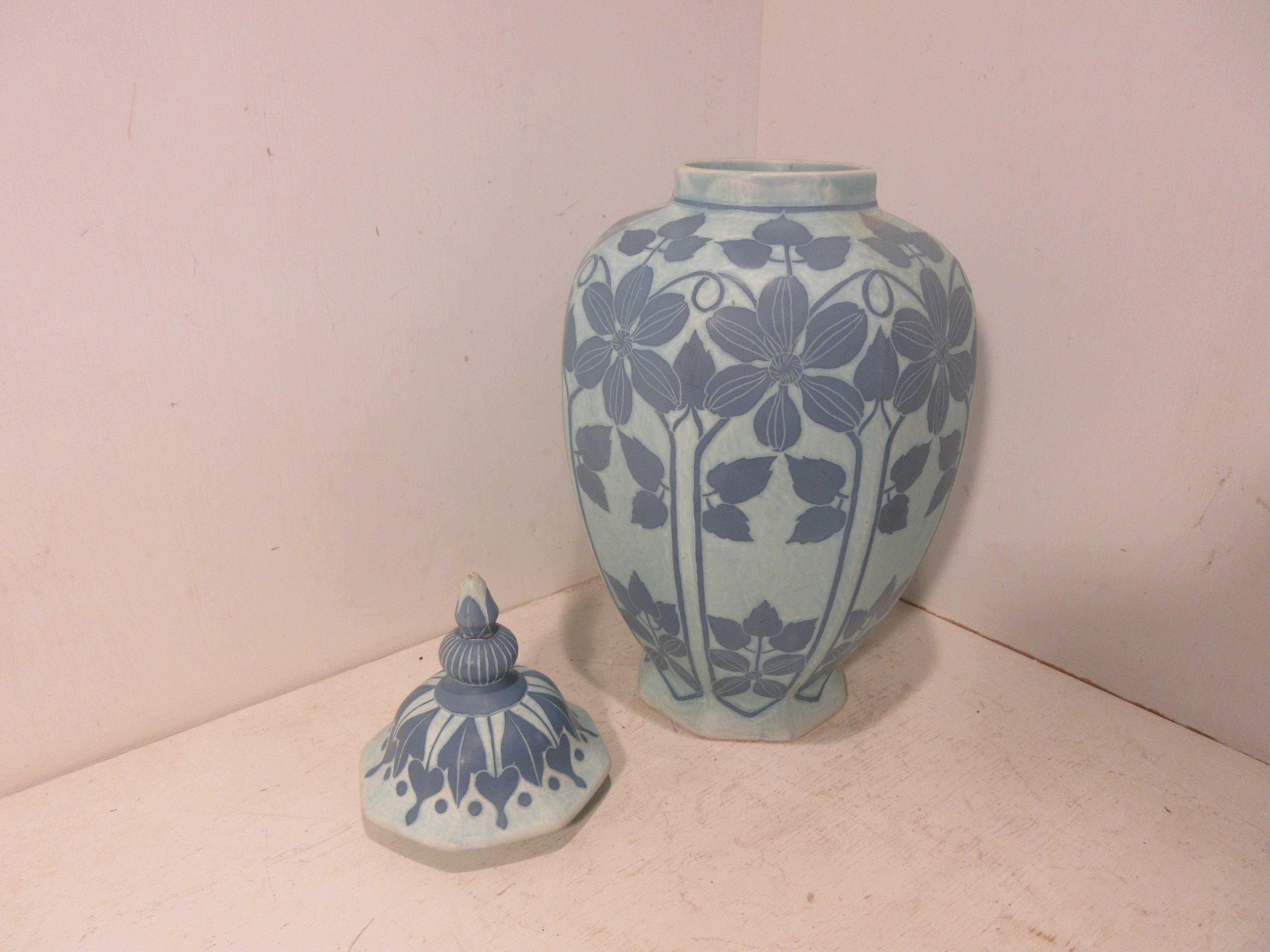 Art Nouveau Josef Ekberg Ceramic Lidded Vase For Sale