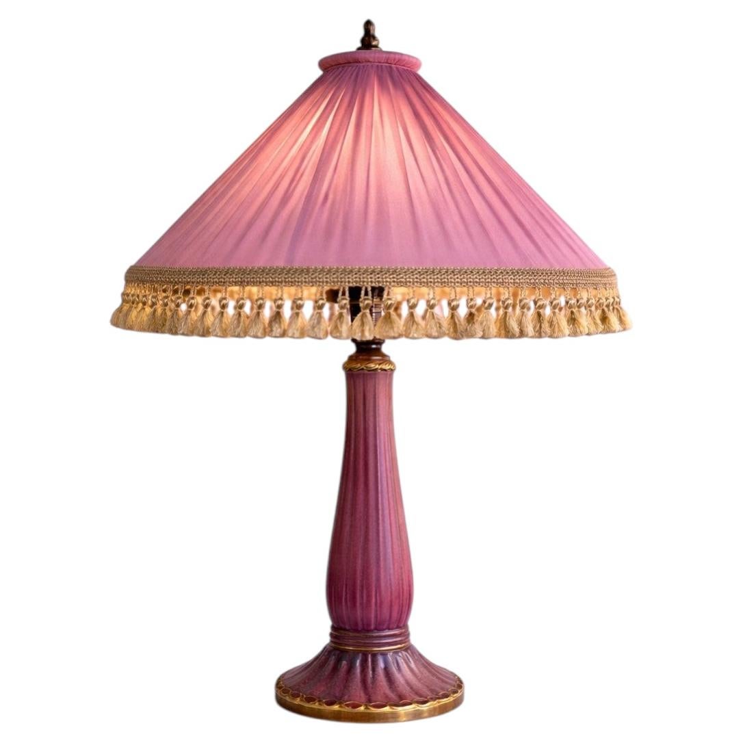 Josef Ekberg for Gustavsberg Art Deco Table Lamp with Original Silk Shade, 1928