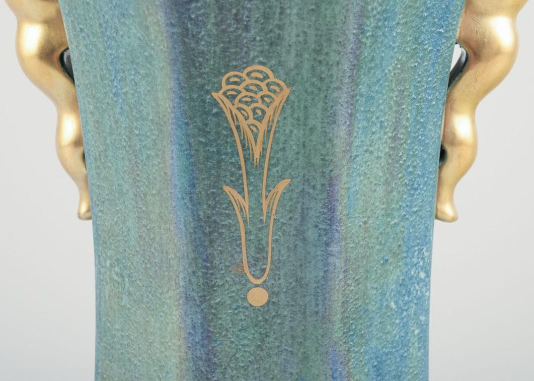Josef Ekberg para Gustavsberg. Gran jarrón octogonal con tapa. 1940s Glaseado en venta