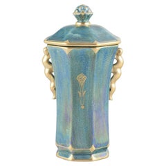 Josef Ekberg for Gustavsberg. Large octagonal lidded vase. 1940s