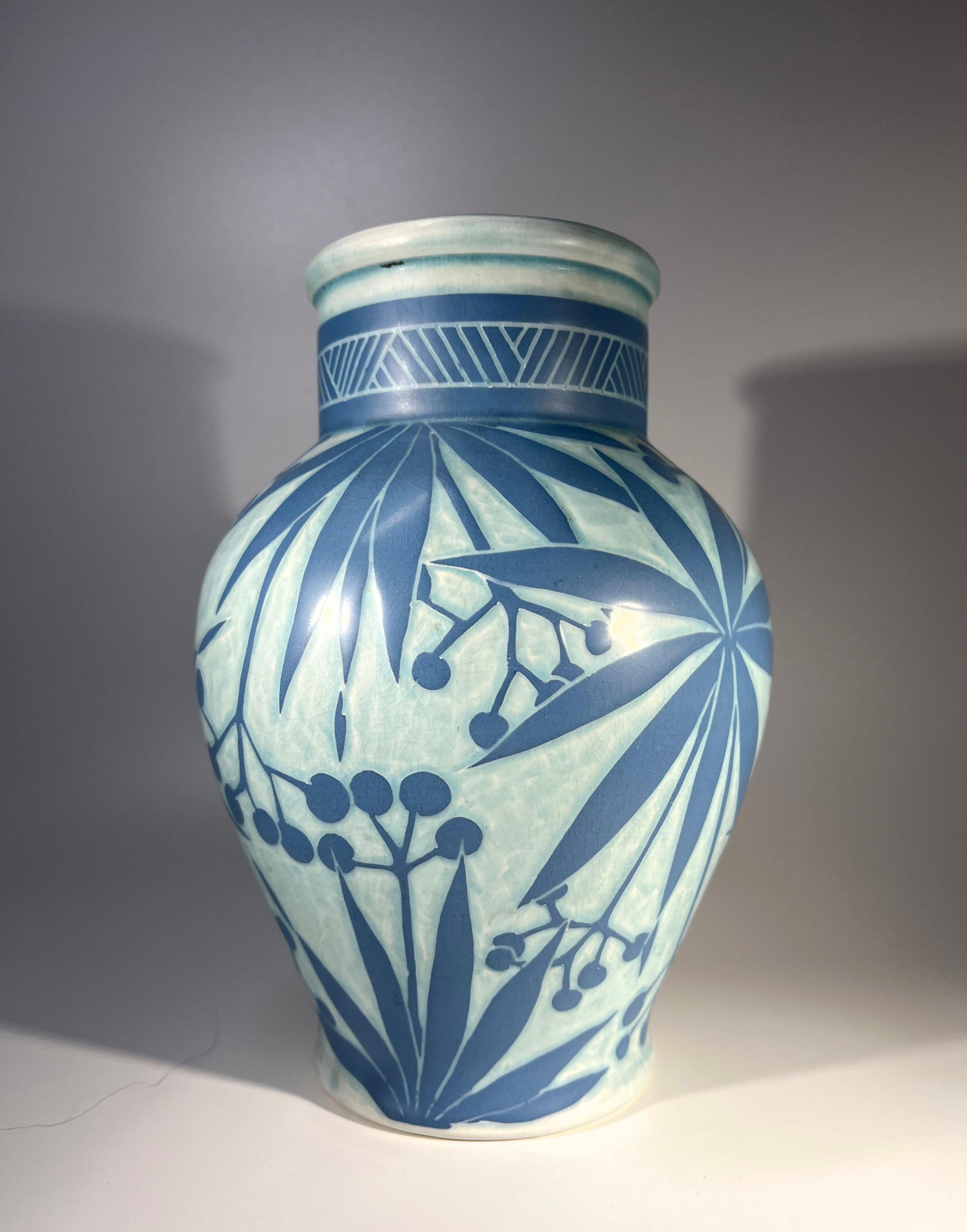 Josef Ekberg For Gustavsberg Of Sweden, Stylised Sgraffito Palm Vase c1911 For Sale 3