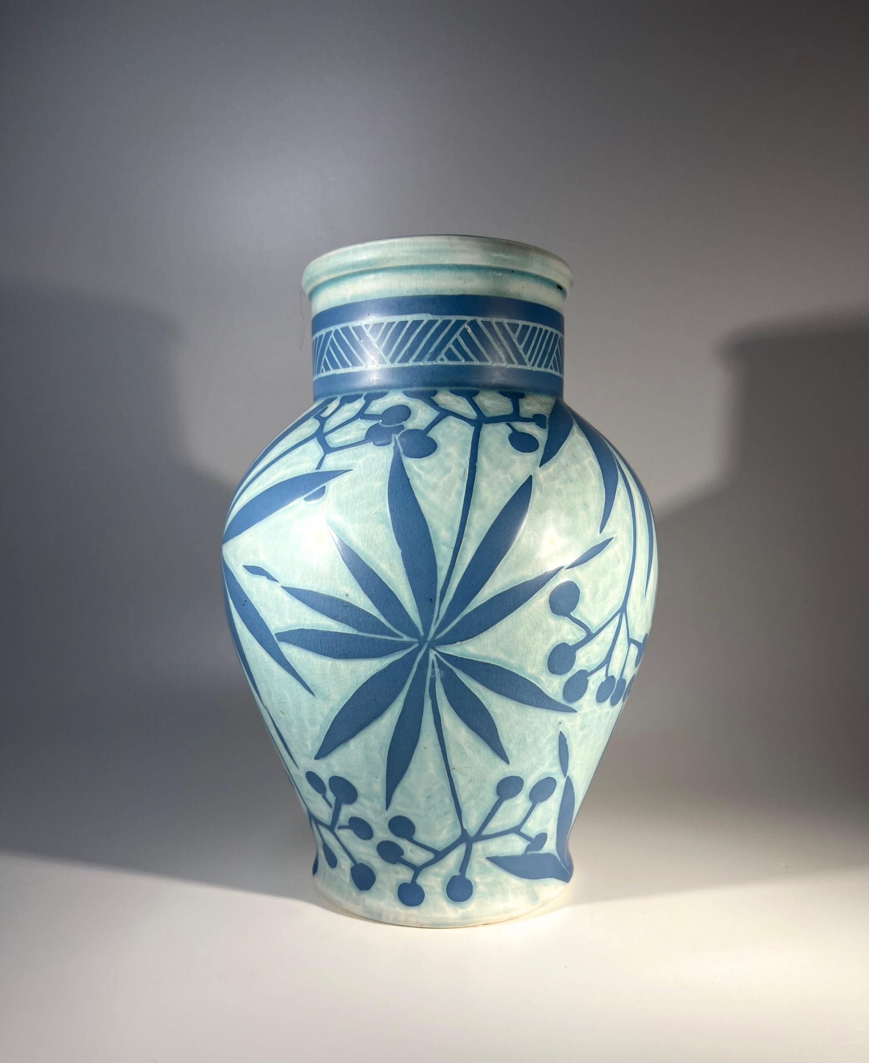 Porcelain Josef Ekberg For Gustavsberg Of Sweden, Stylised Sgraffito Palm Vase c1911 For Sale