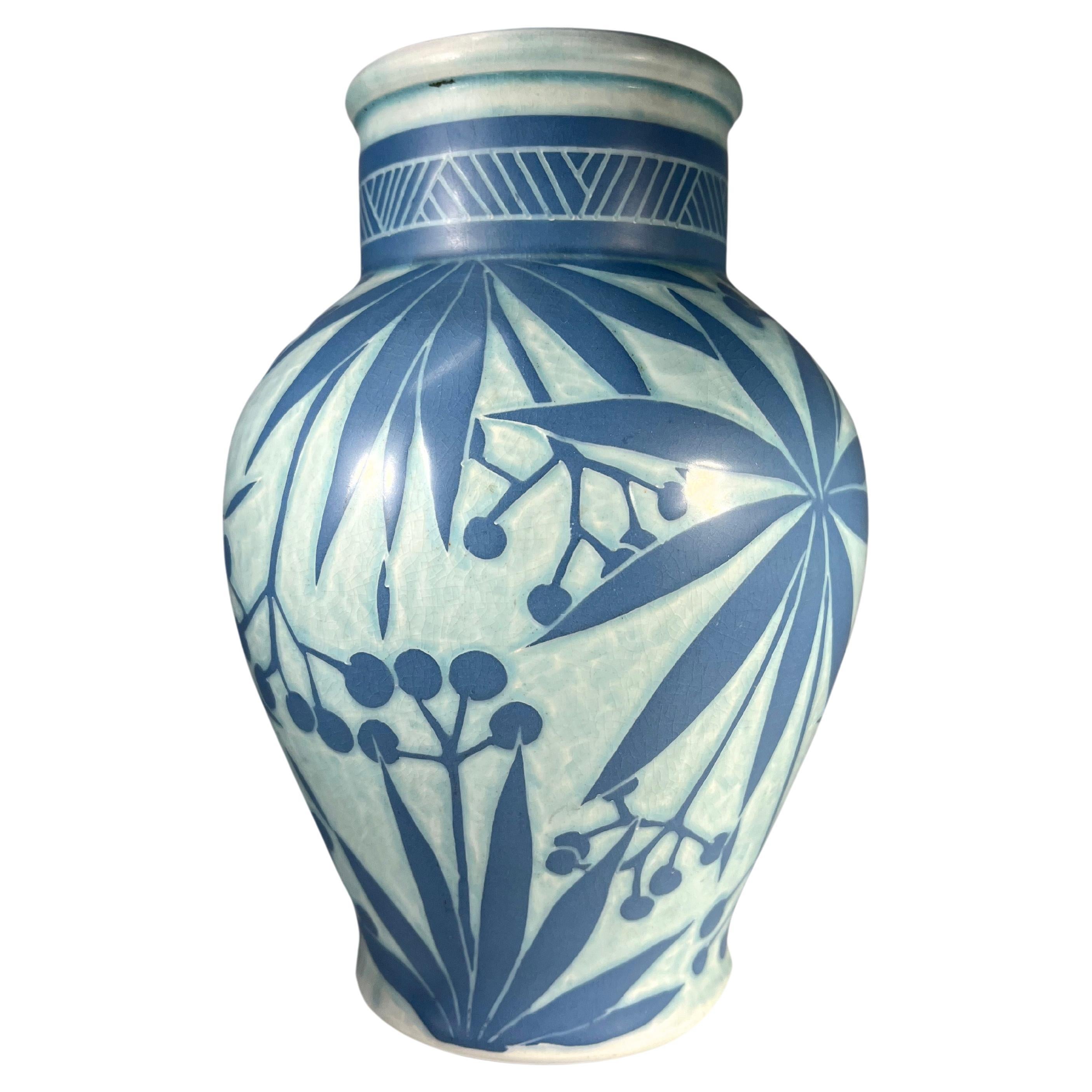 Josef Ekberg For Gustavsberg Of Sweden, Stylised Sgraffito Palm Vase c1911 For Sale