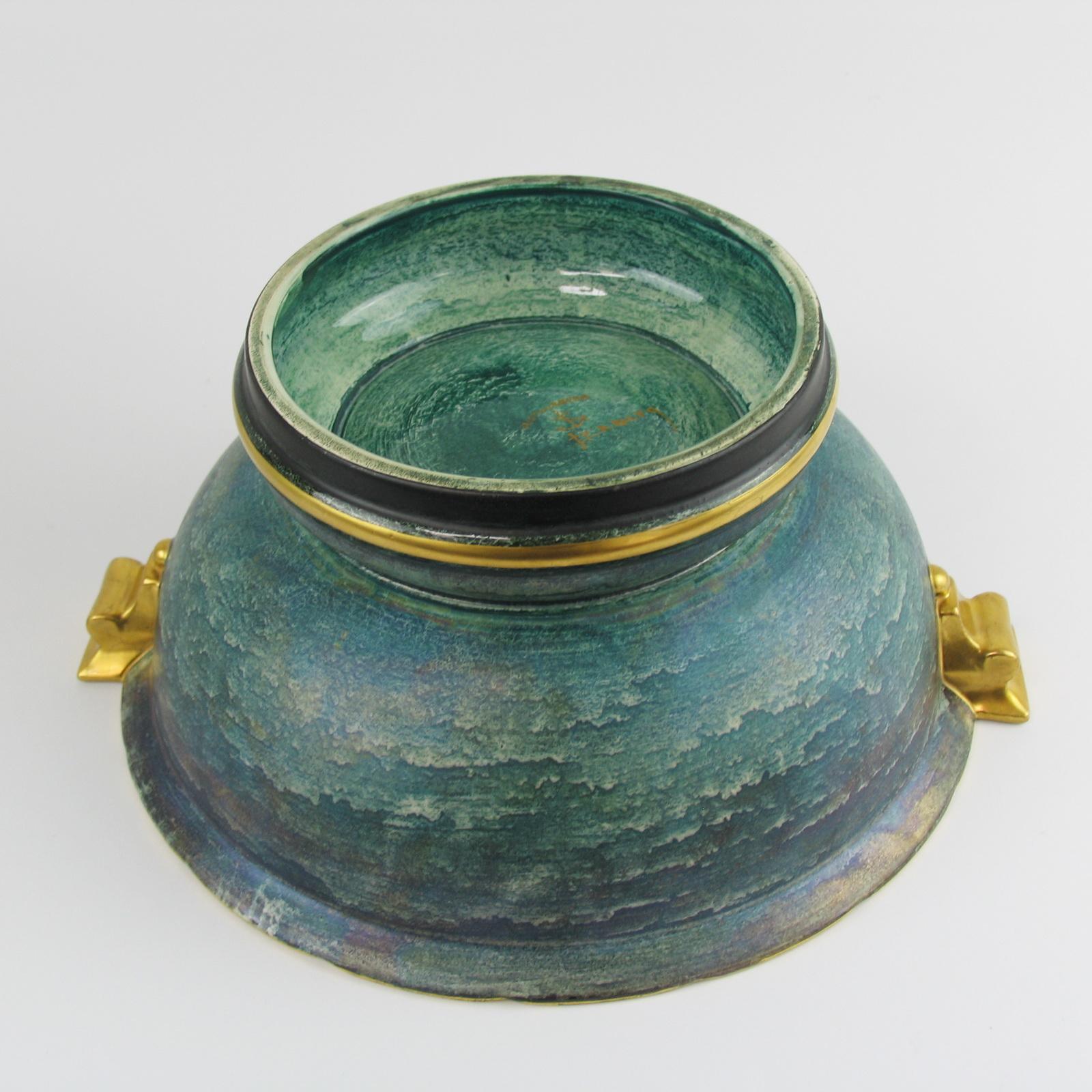 Josef Ekberg Green and Gold Ceramic Footed Bowl, Gustavsberg, Sweden 1930s For Sale 5