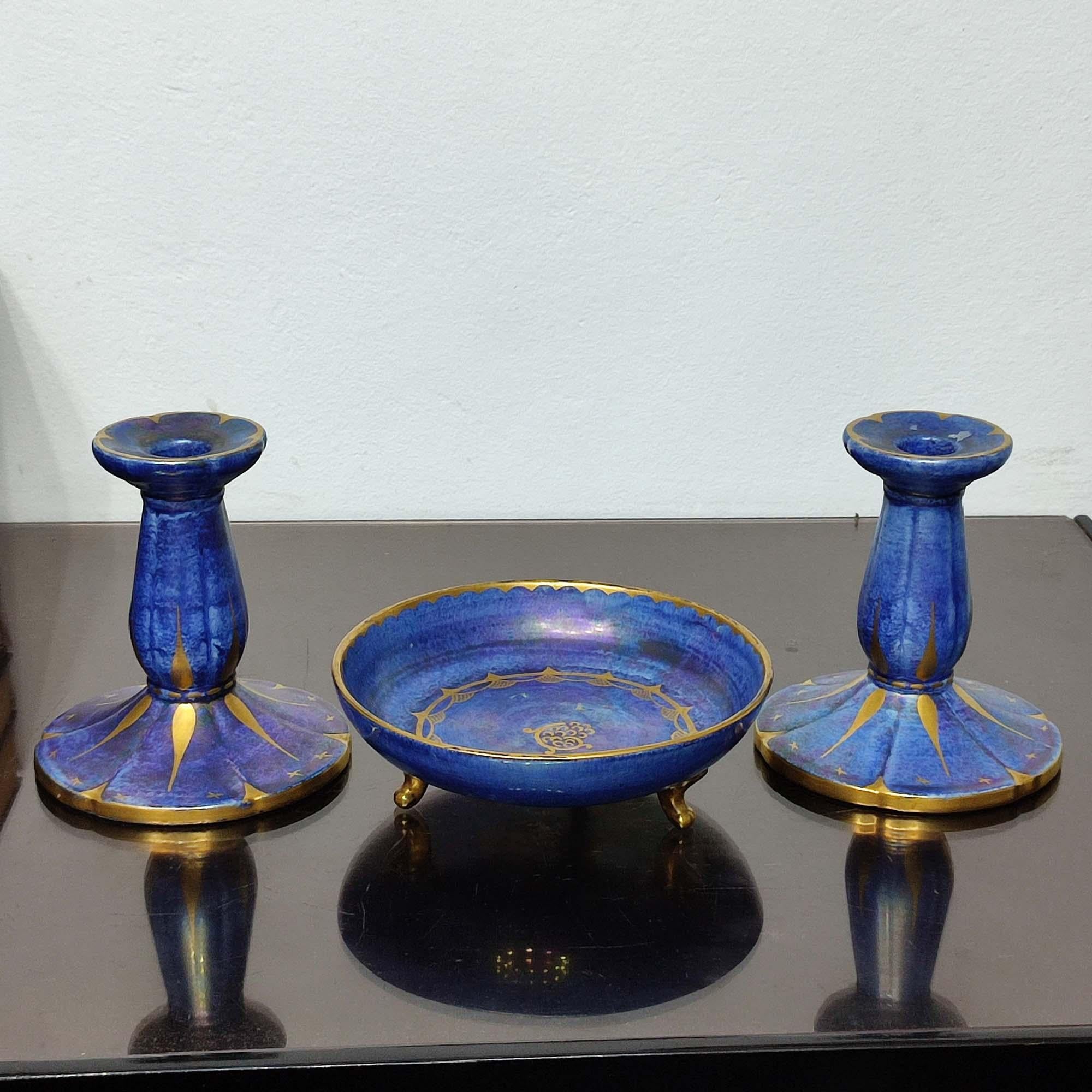 Swedish Josef Ekberg, Gustavsberg, Art Deco Candlesticks and Vide-poche Glazed Ceramics